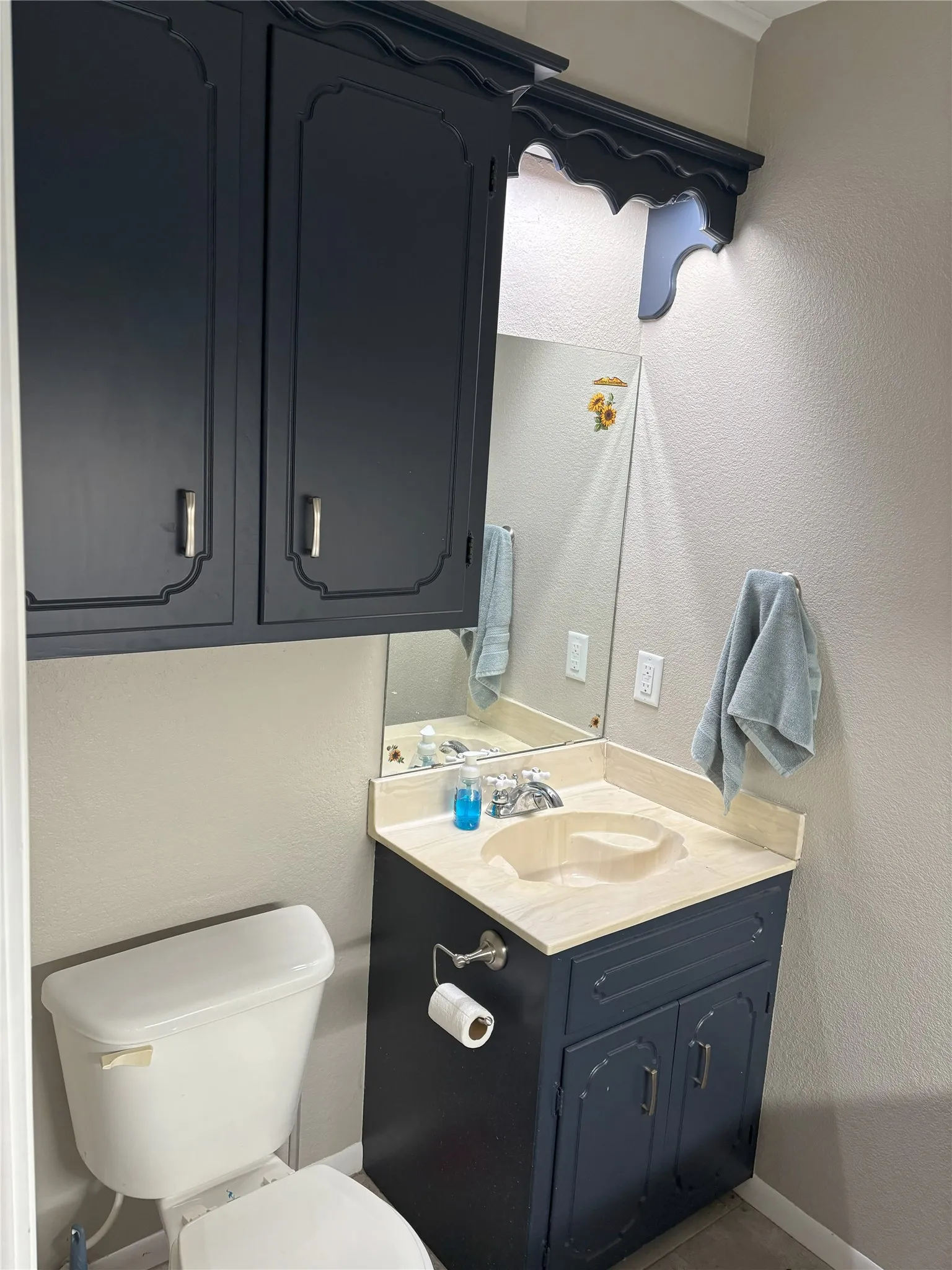 half bathroom with vanity and toilet
