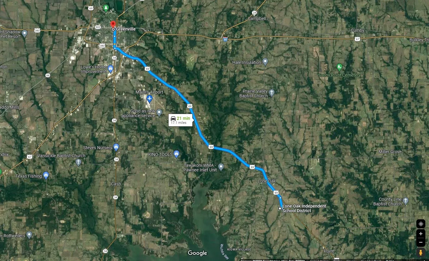 Distance and Direction to Greenville (Grocery, Shops, Commerce, etc.)