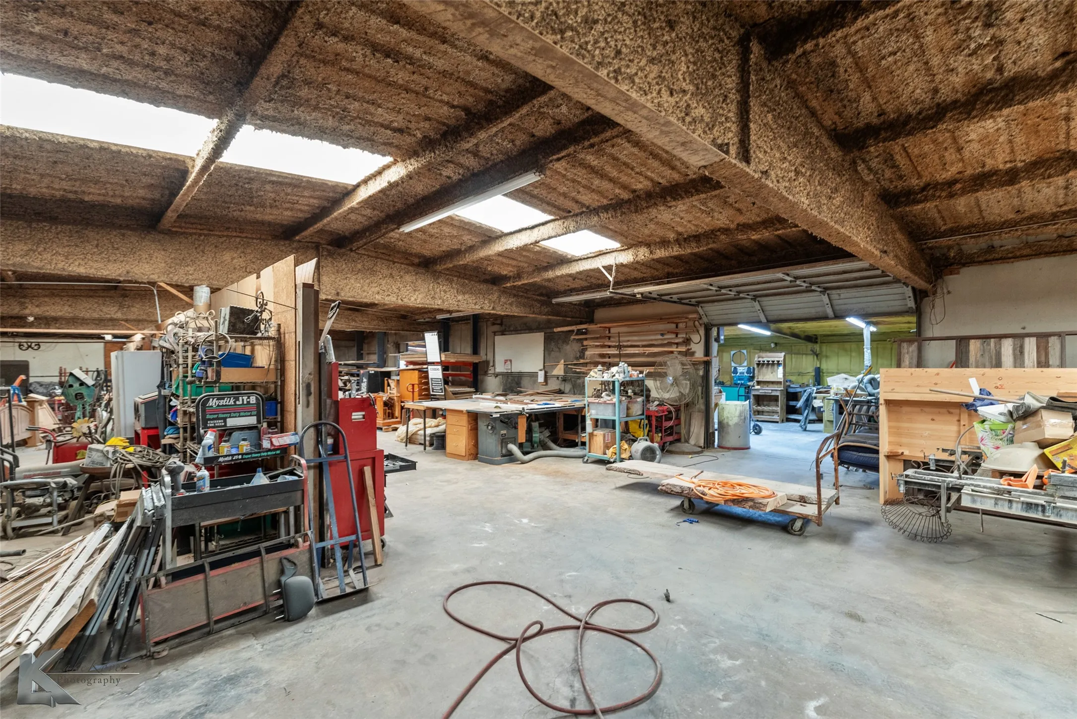 Garage with a workshop area