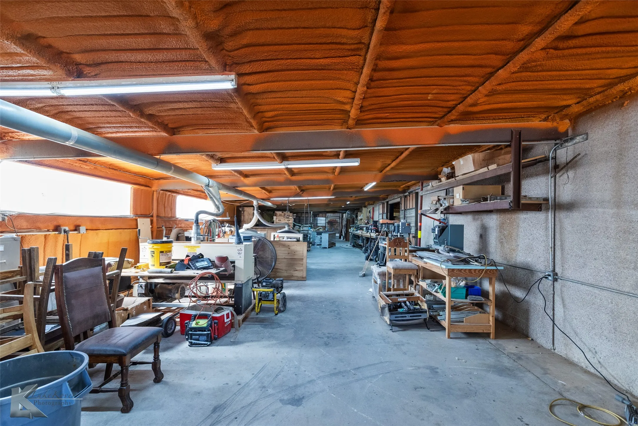 Garage featuring a workshop area