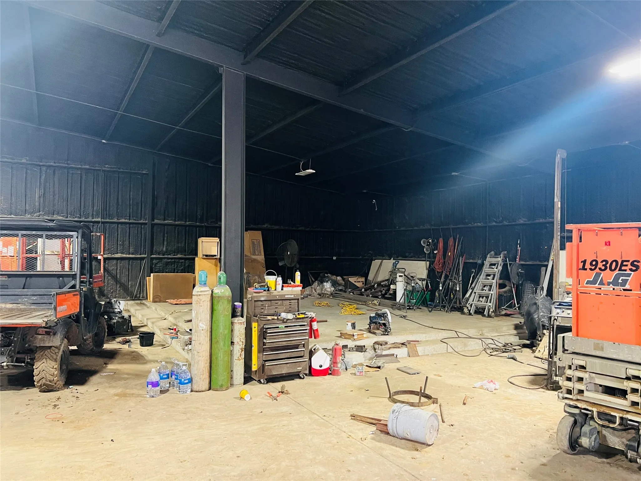 Garage with a workshop area