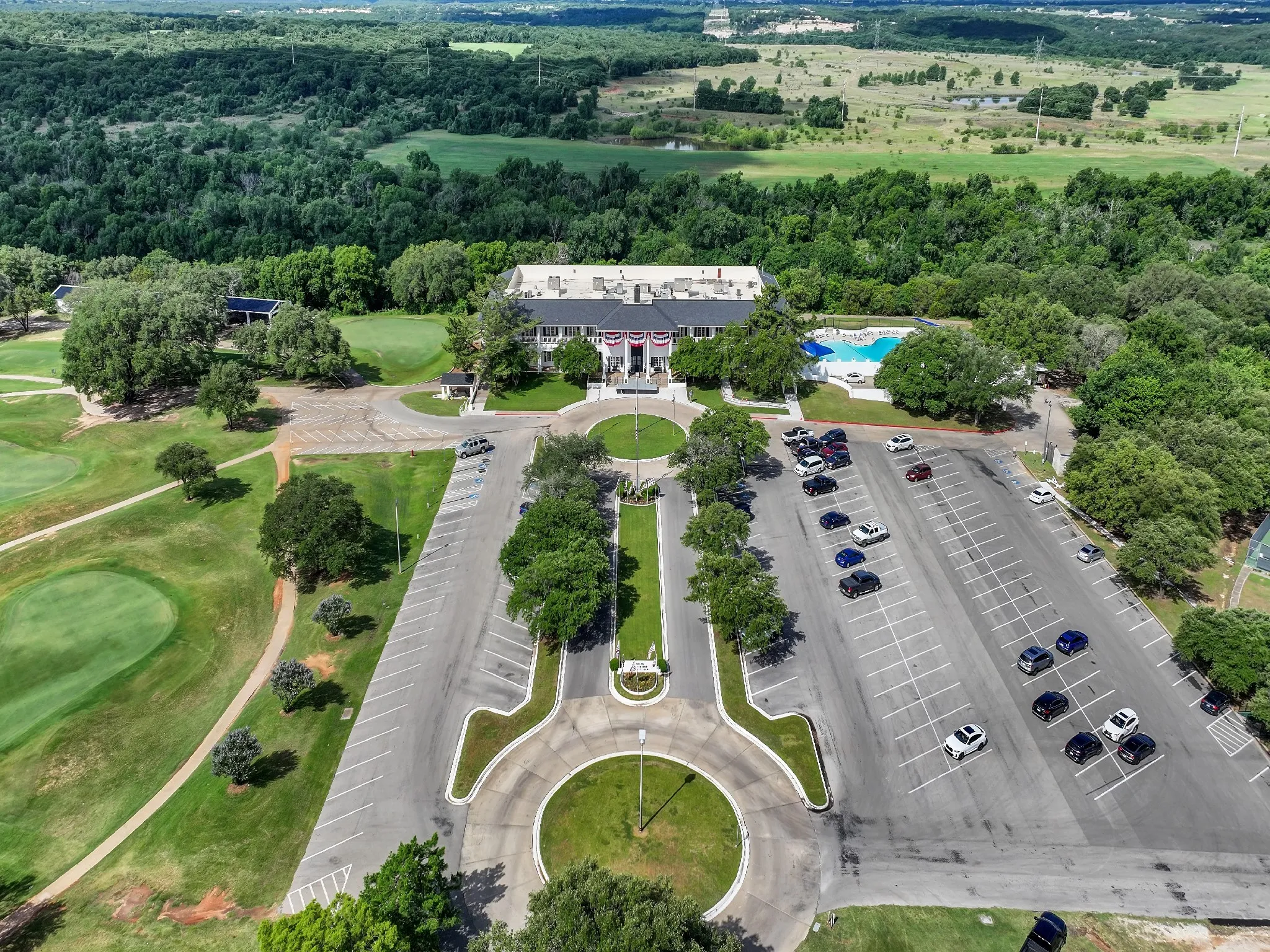 Aerial view of a pool