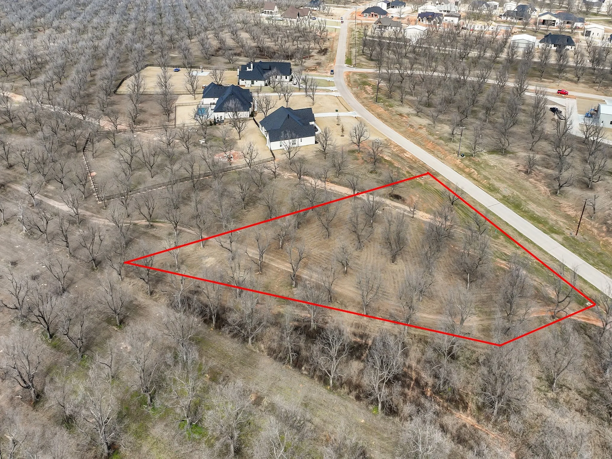 Red lines are approximate property lines. See survey for actual property lines.