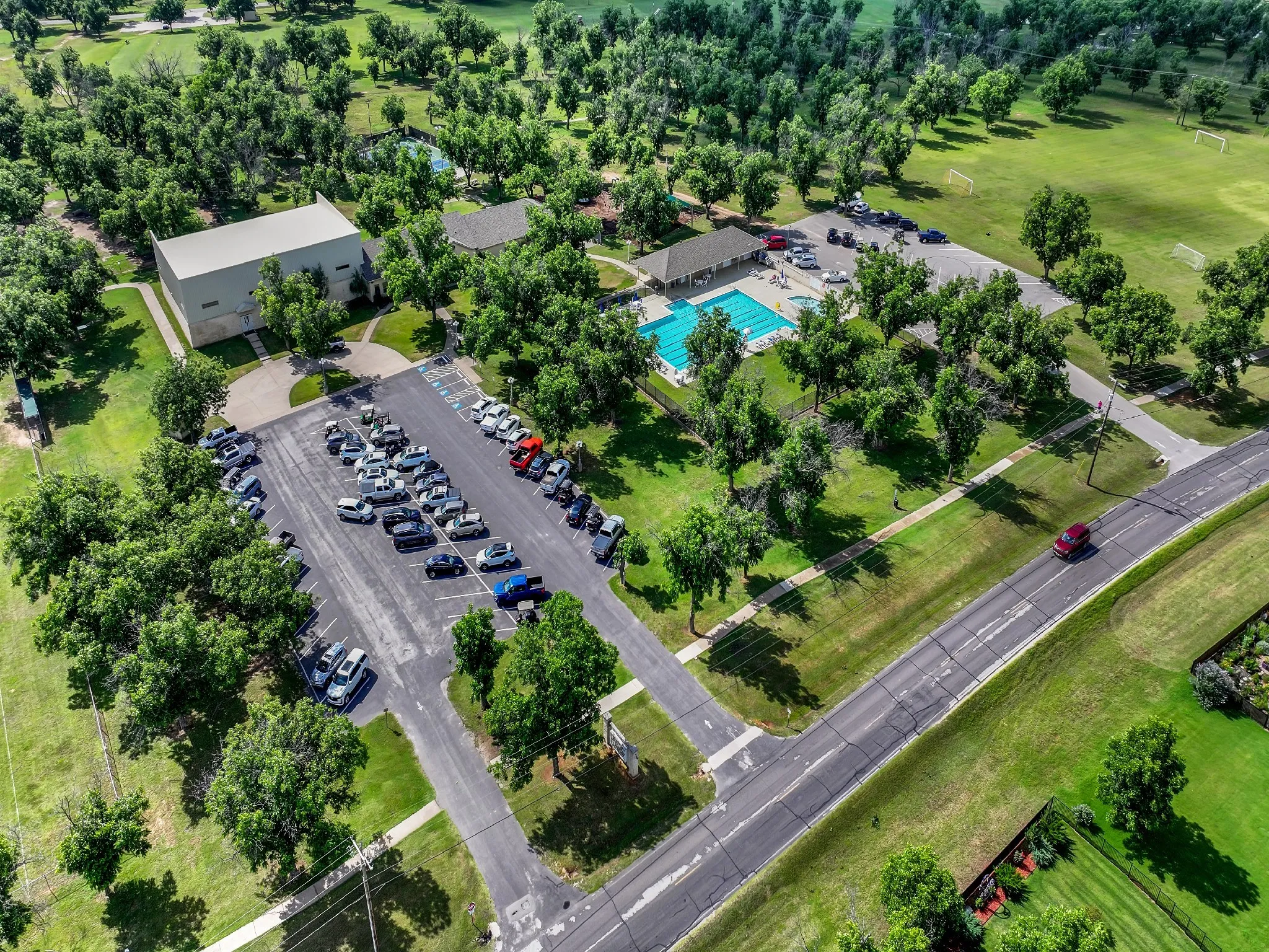 Aerial view of a pool area