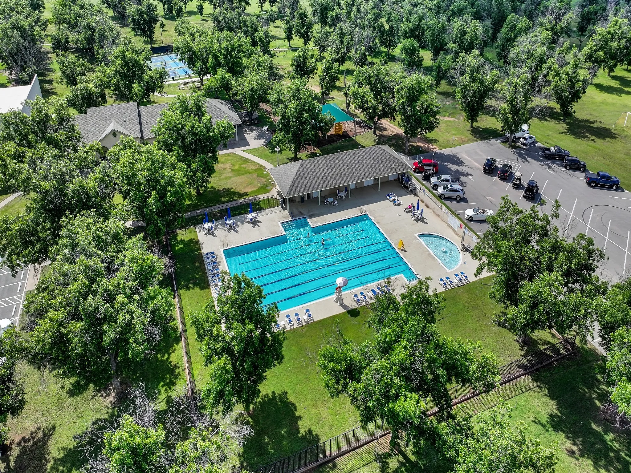 Aerial view of a pool