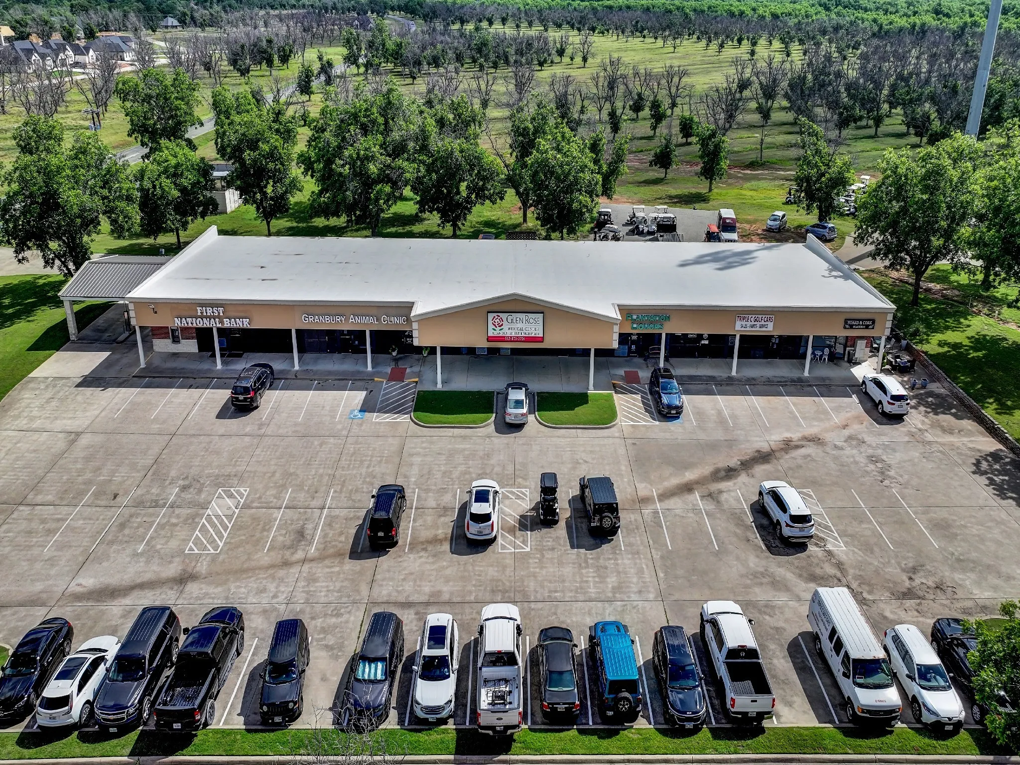 Aerial view of a commercial area
