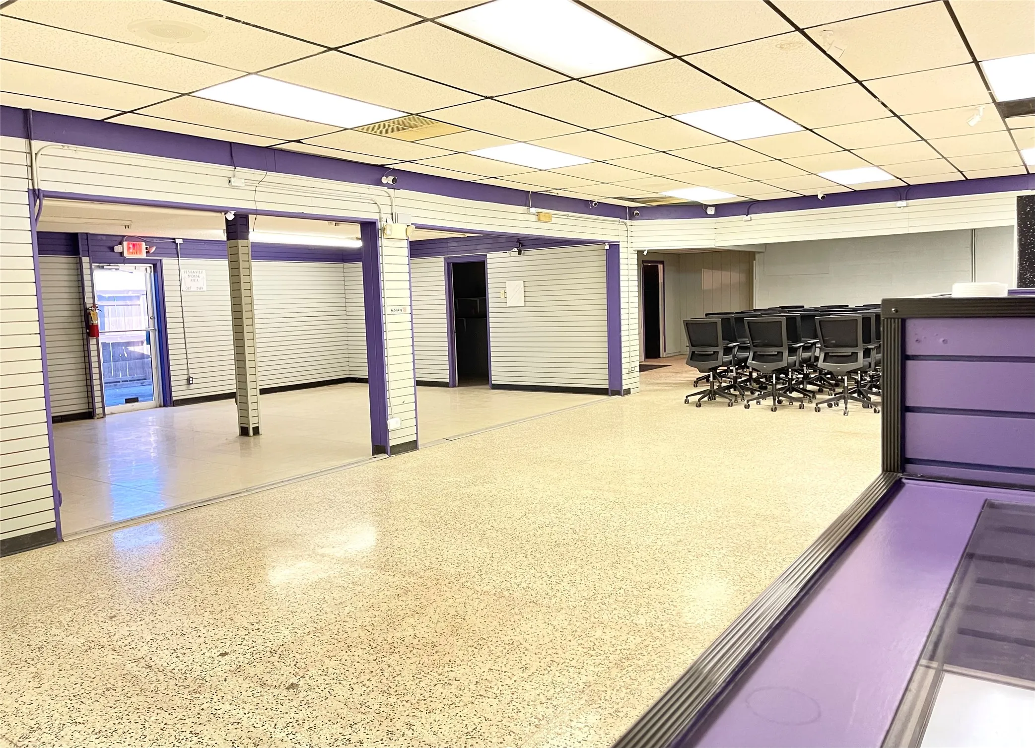 Basement with a paneled ceiling