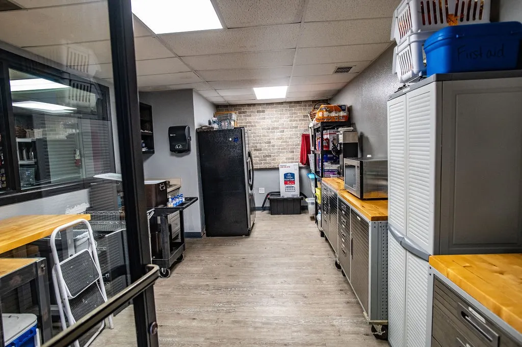 Kitchen that feeds the dining near the pool