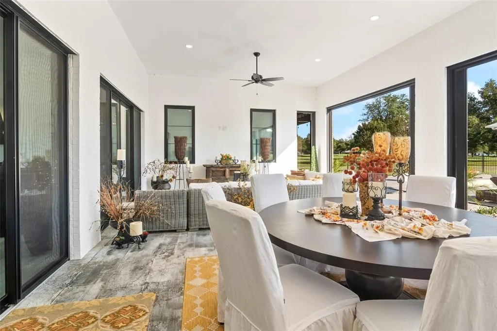 Dining space with light wood-type flooring