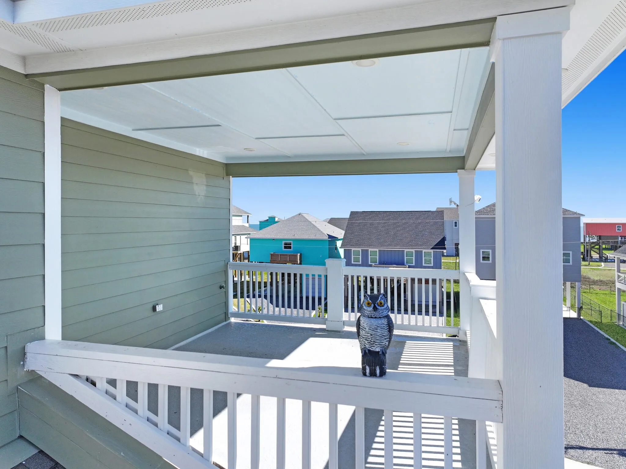 Wooden terrace with a residential view