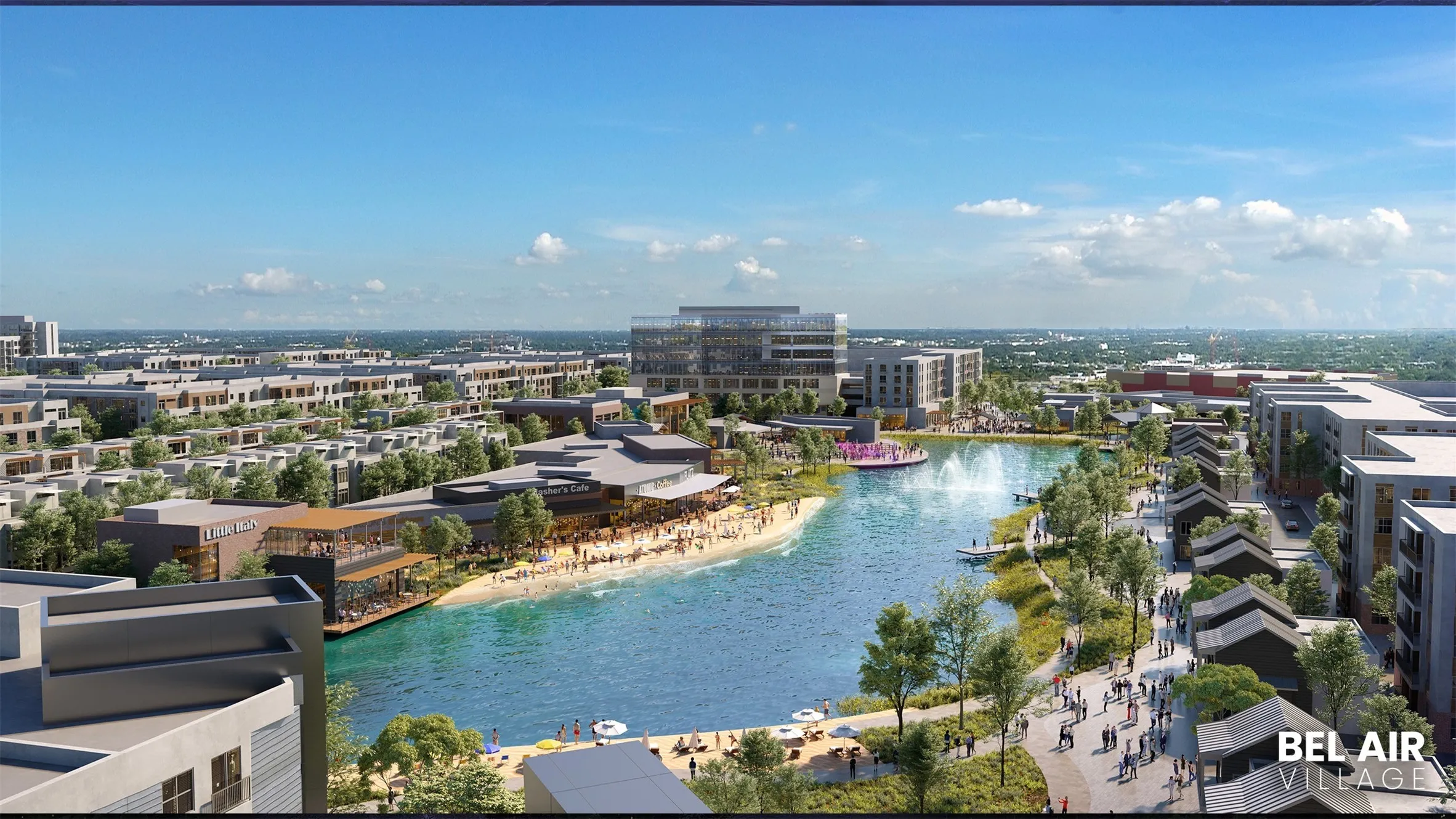 View of urban area featuring a nearby body of water