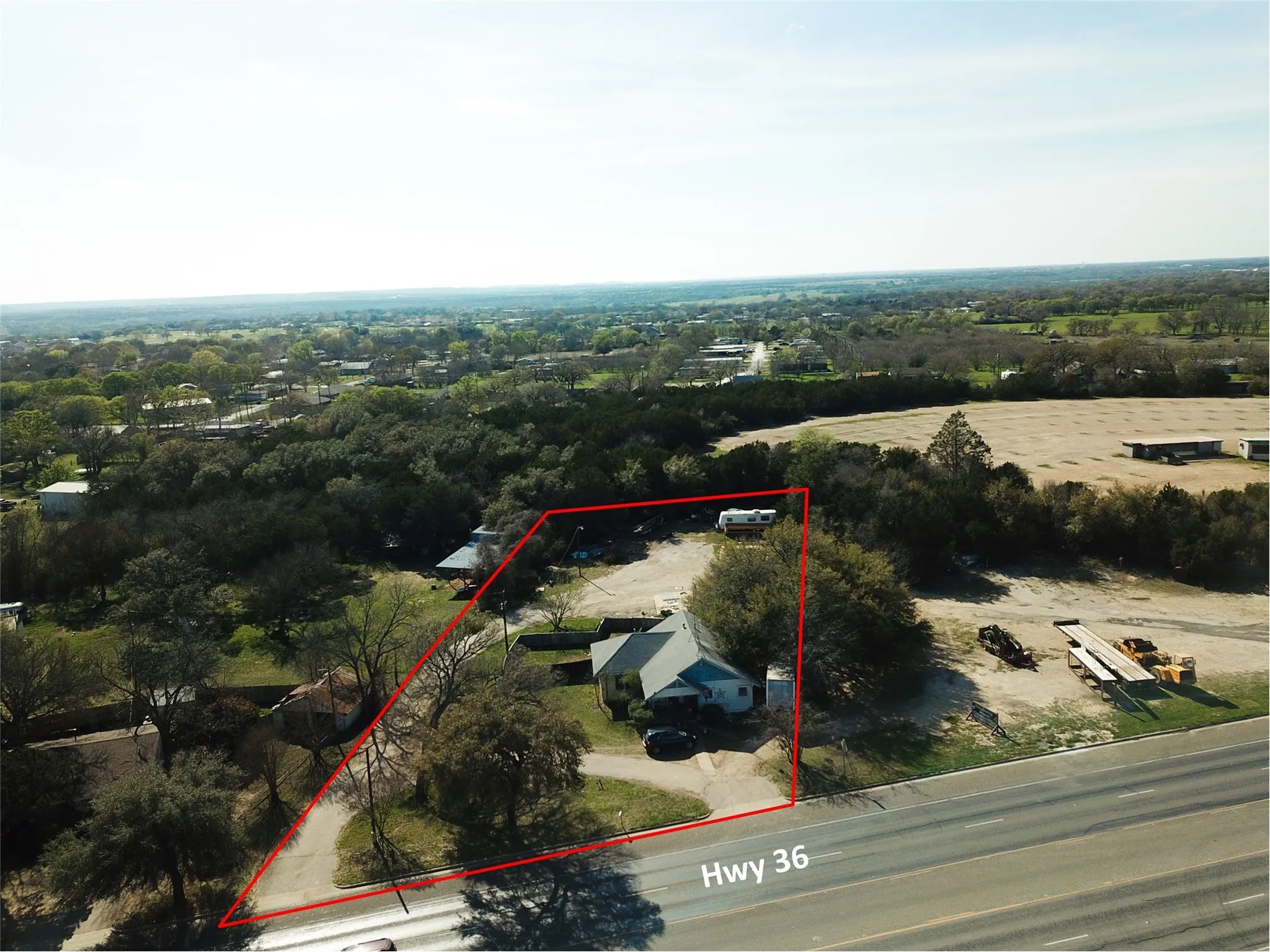 Aerial view of property's location with property boundaries highlighted