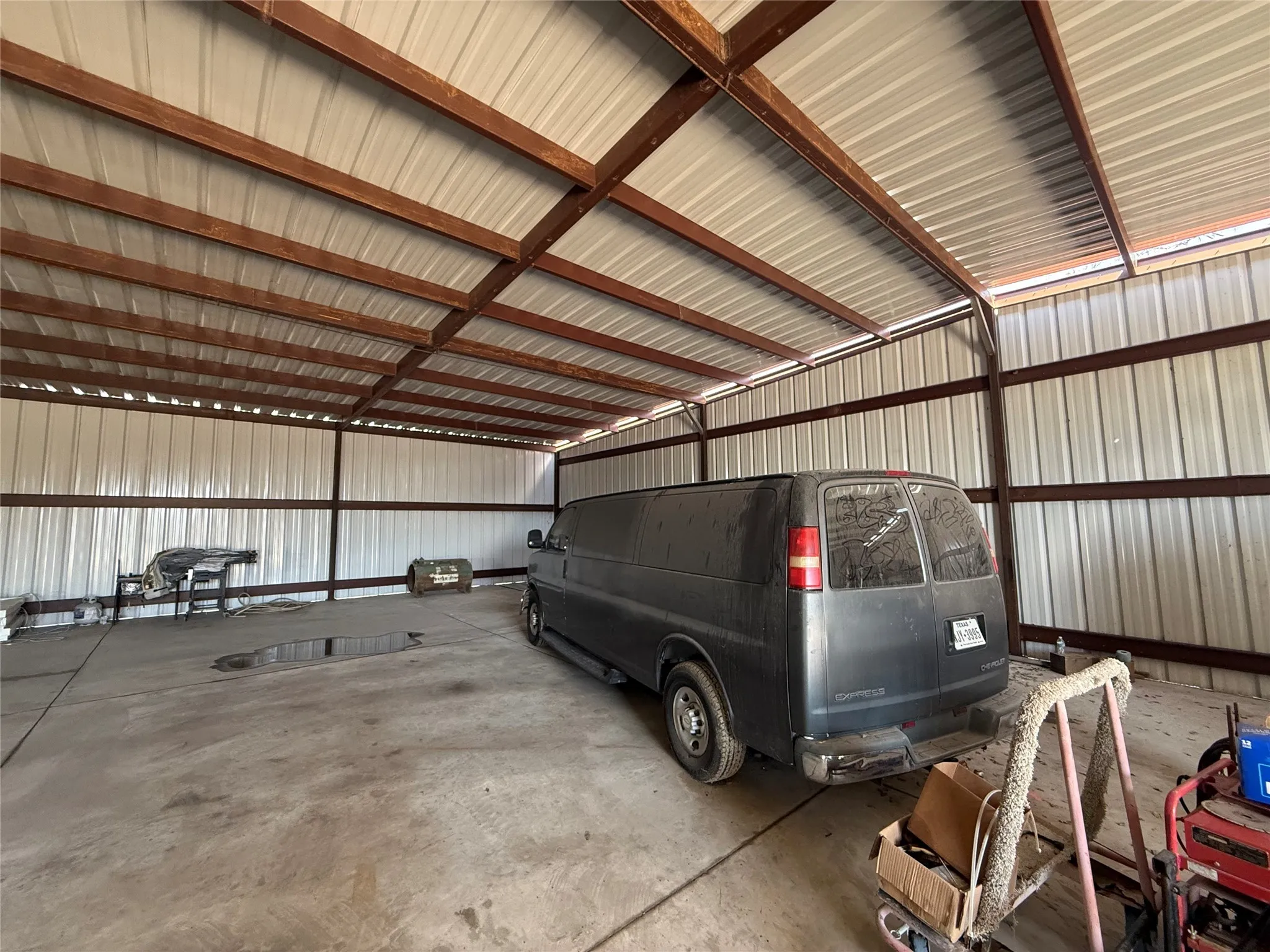 Garage with metal wall