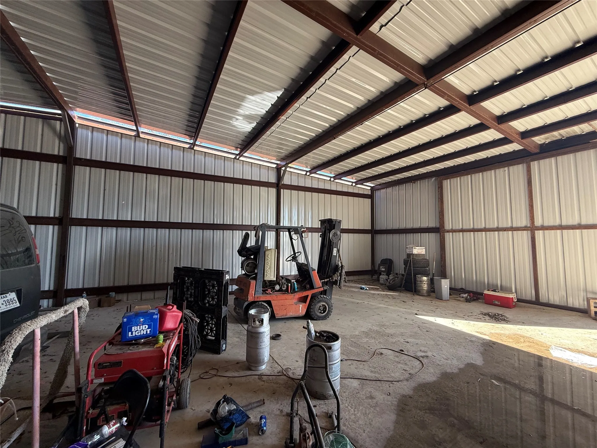 Garage with metal wall