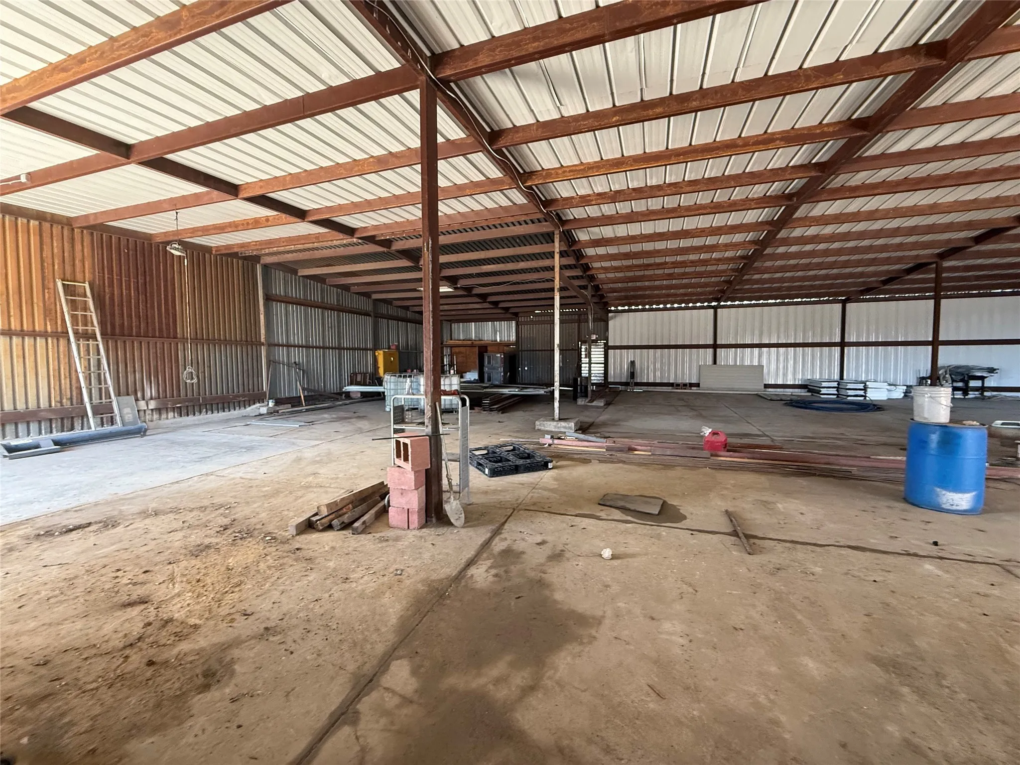 Garage with metal wall