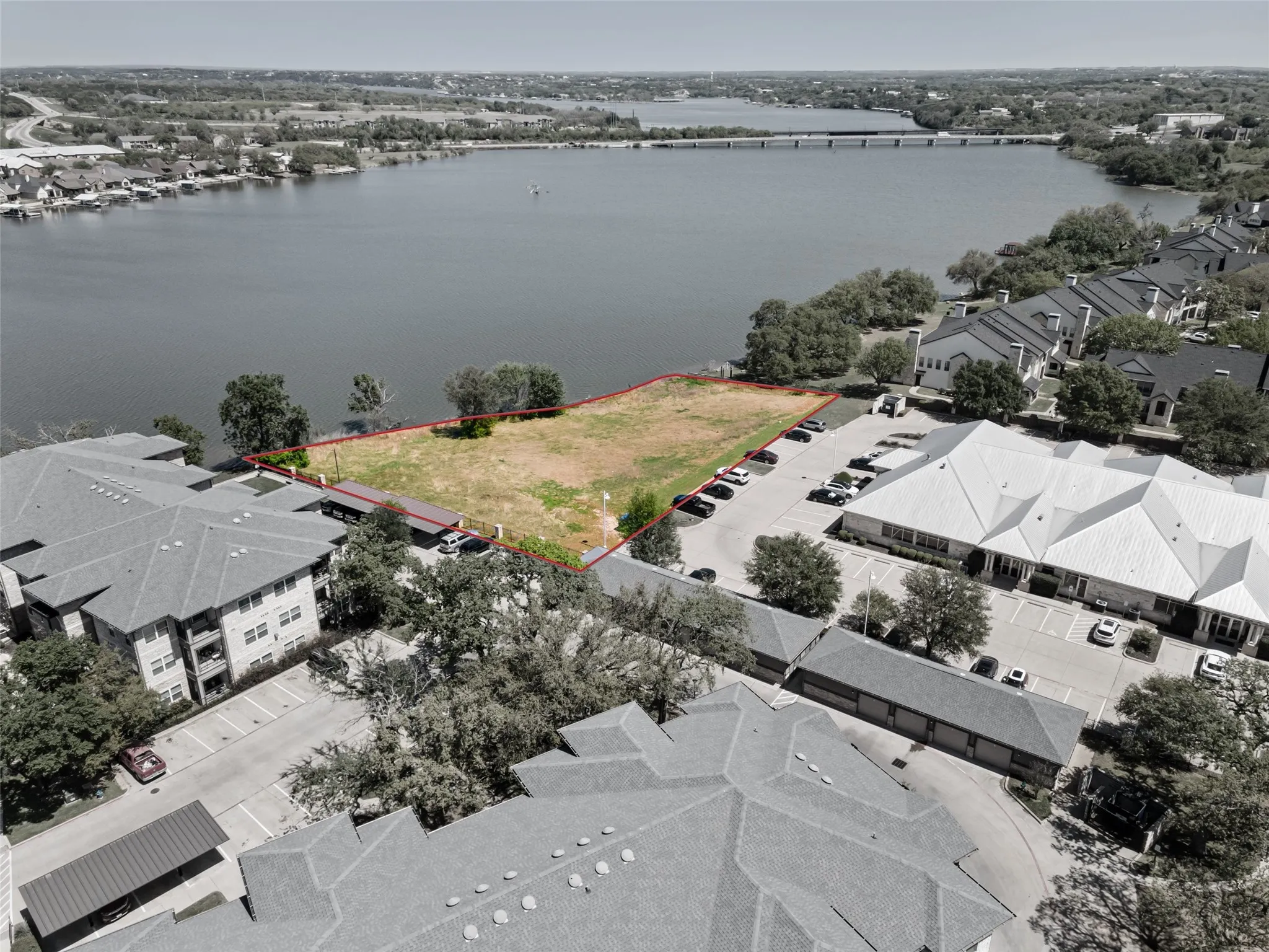 Bird's eye view featuring a water view and a residential view