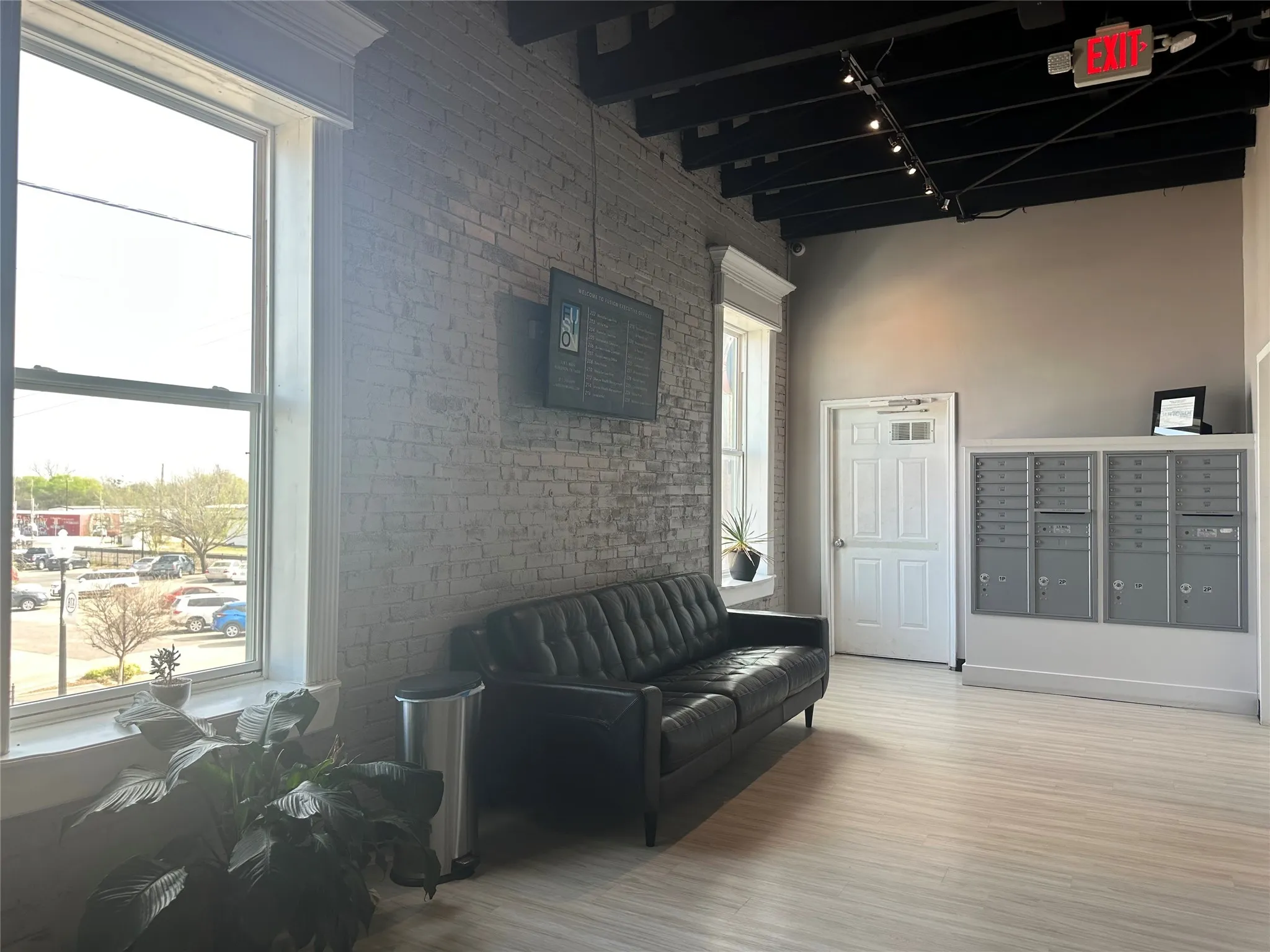 Waiting area with private mailboxes