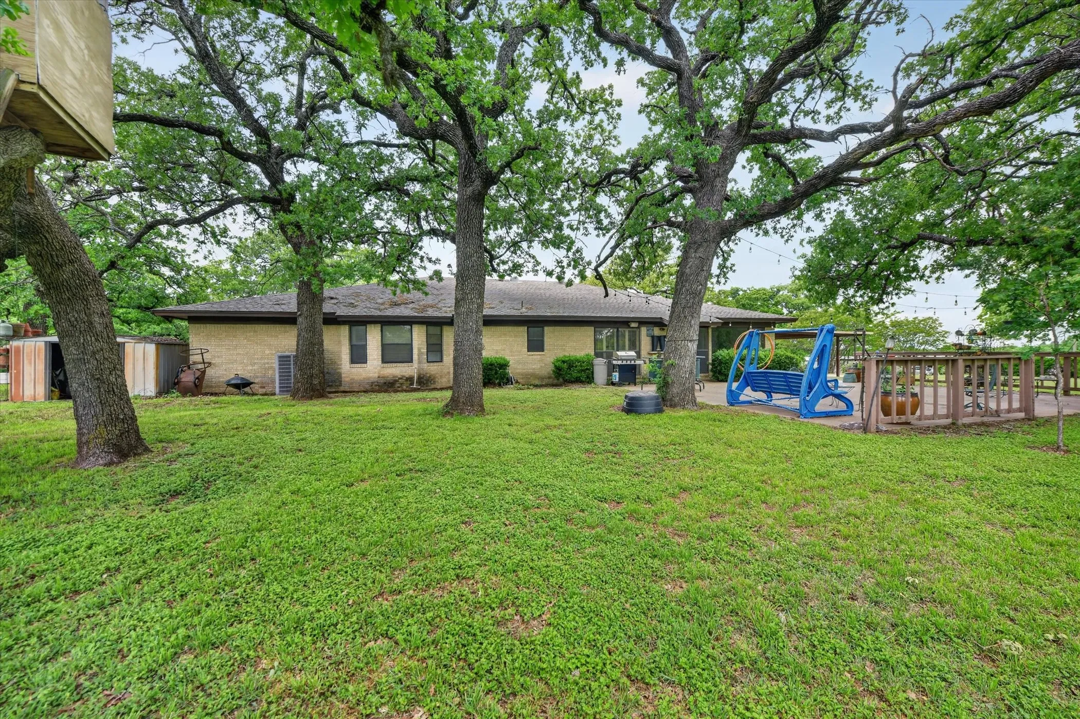 Expansive lawn area featuring multiple mature deciduous trees