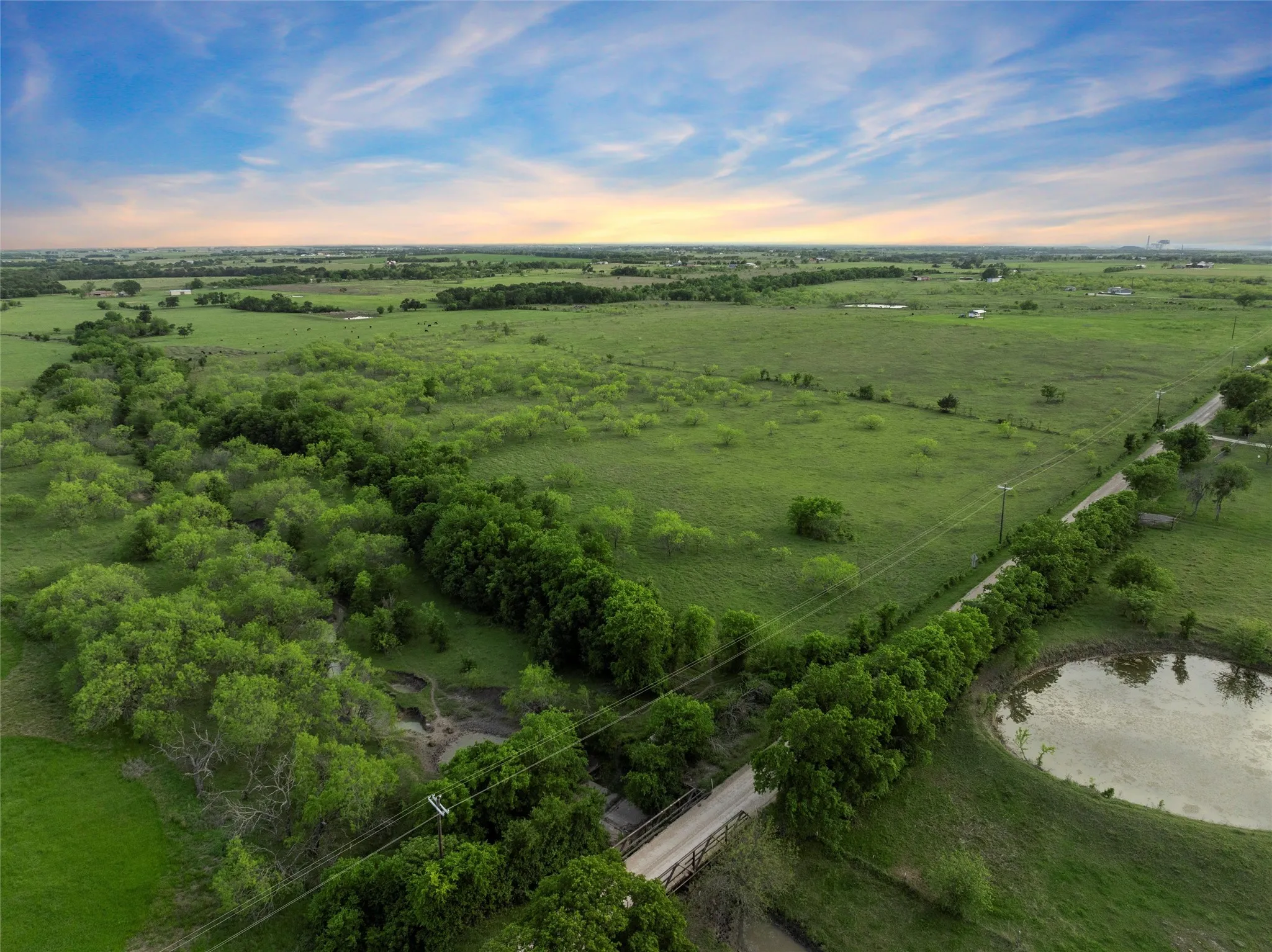 Aerial view at dusk with a rural view