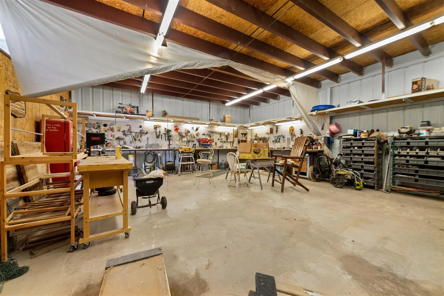 Garage with a workshop area