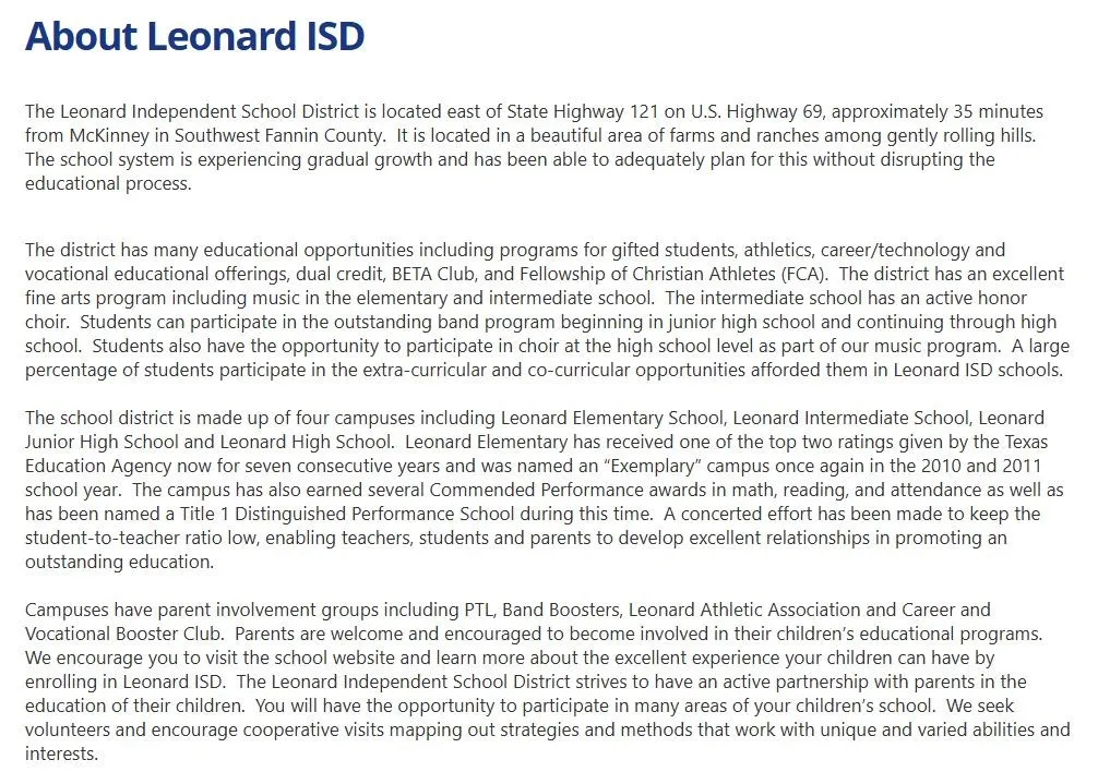About Leonard ISD