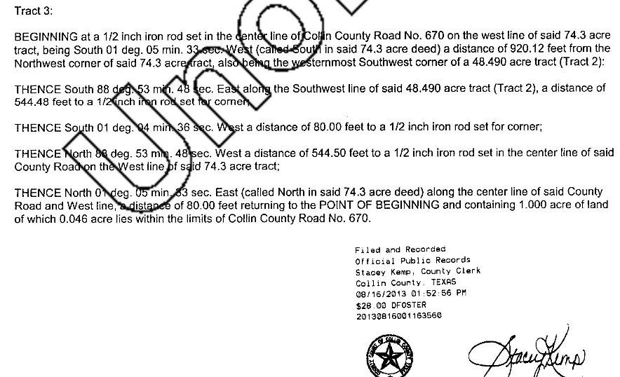 Legal Description for 1 Acre known as 11008 County Road 670, Blue Ridge, Texas
