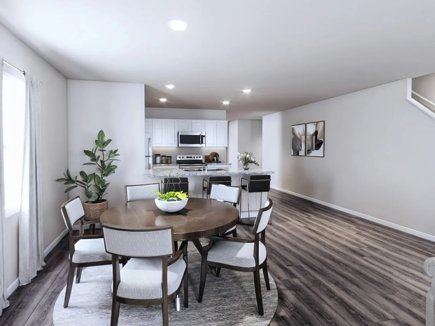 Dining area featuring recessed lighting, dark wood finished floors, and baseboards