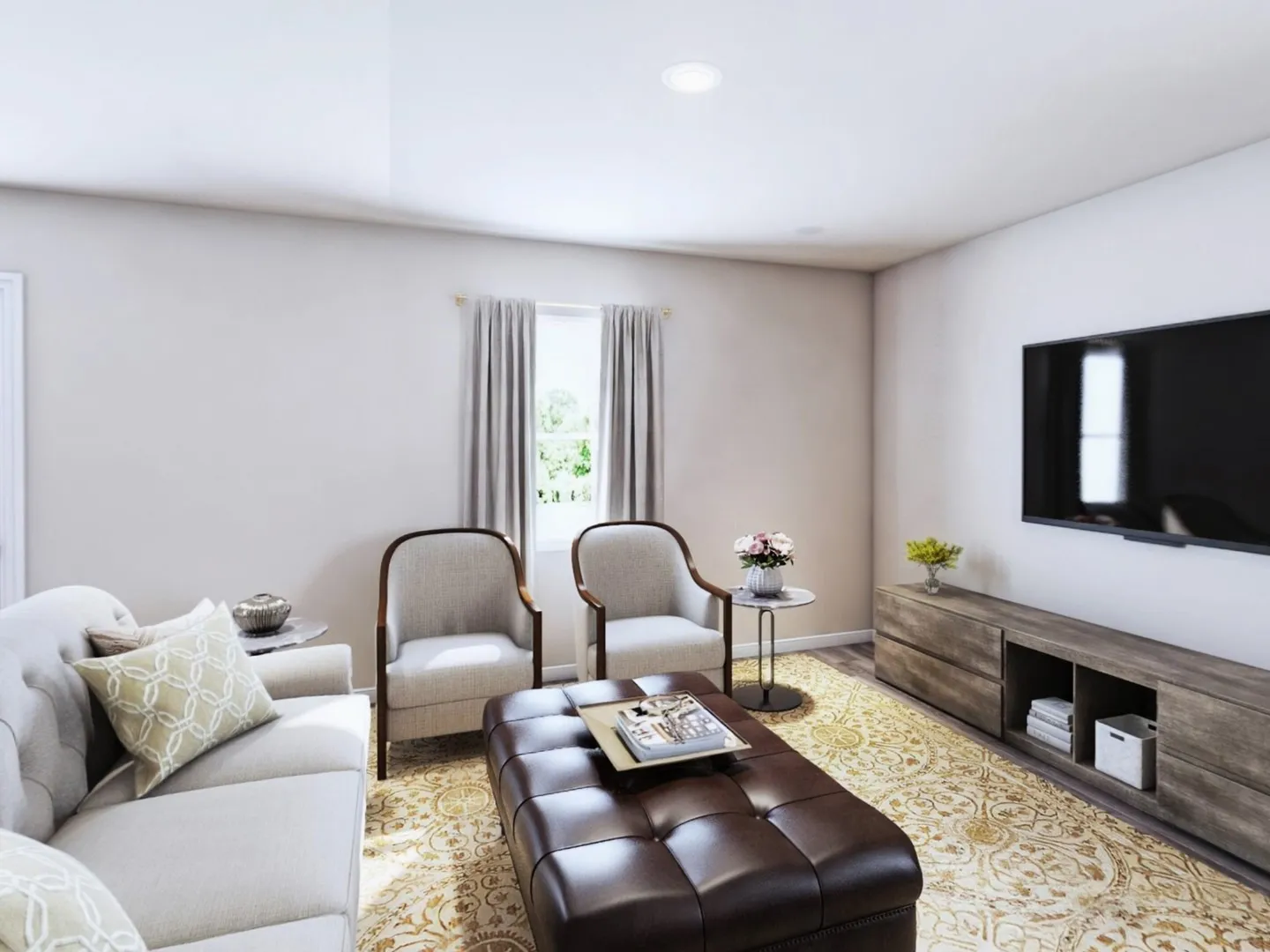 Living room featuring wood finished floors and recessed lighting