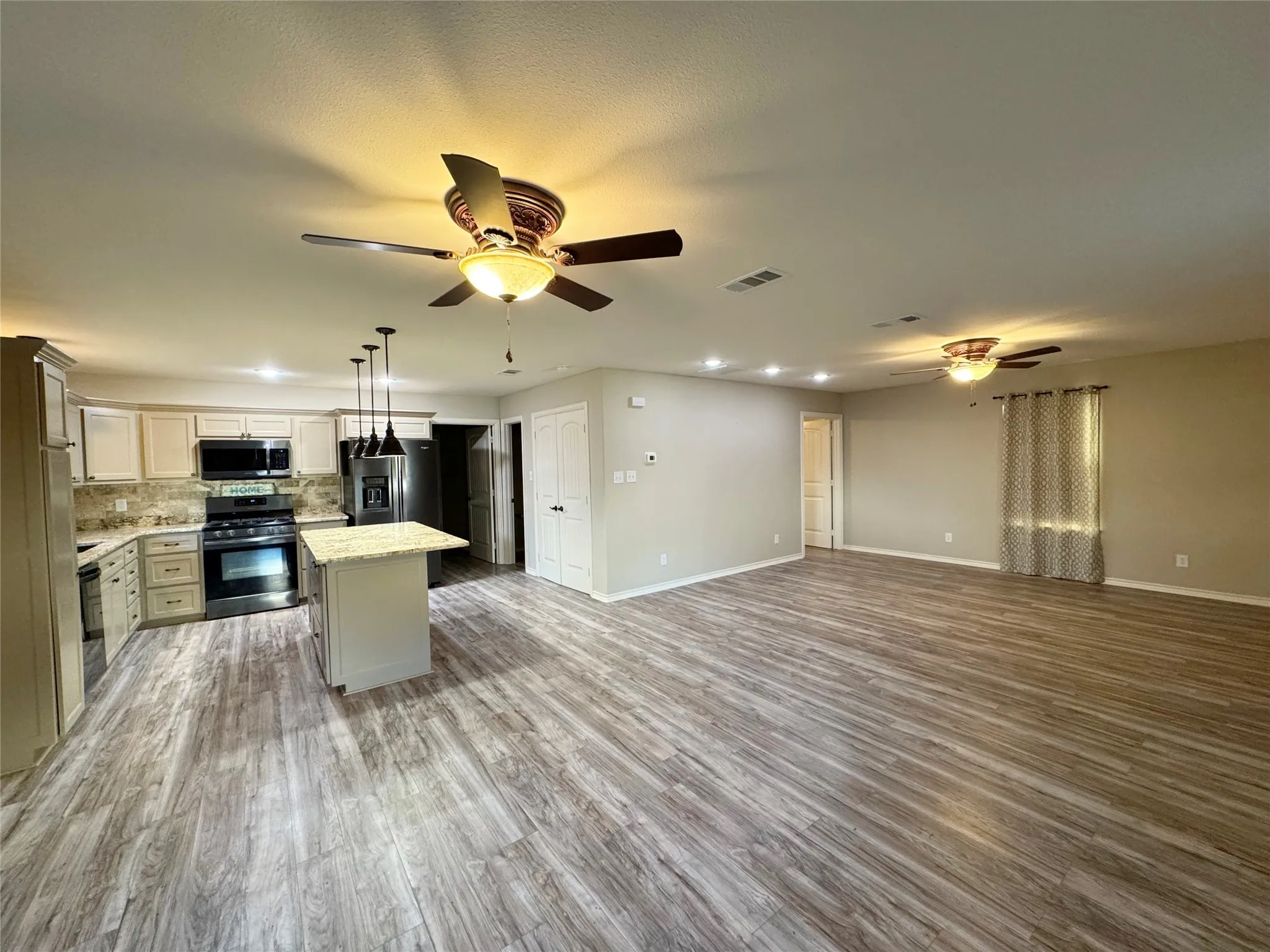 kitchen and living area from the dining room