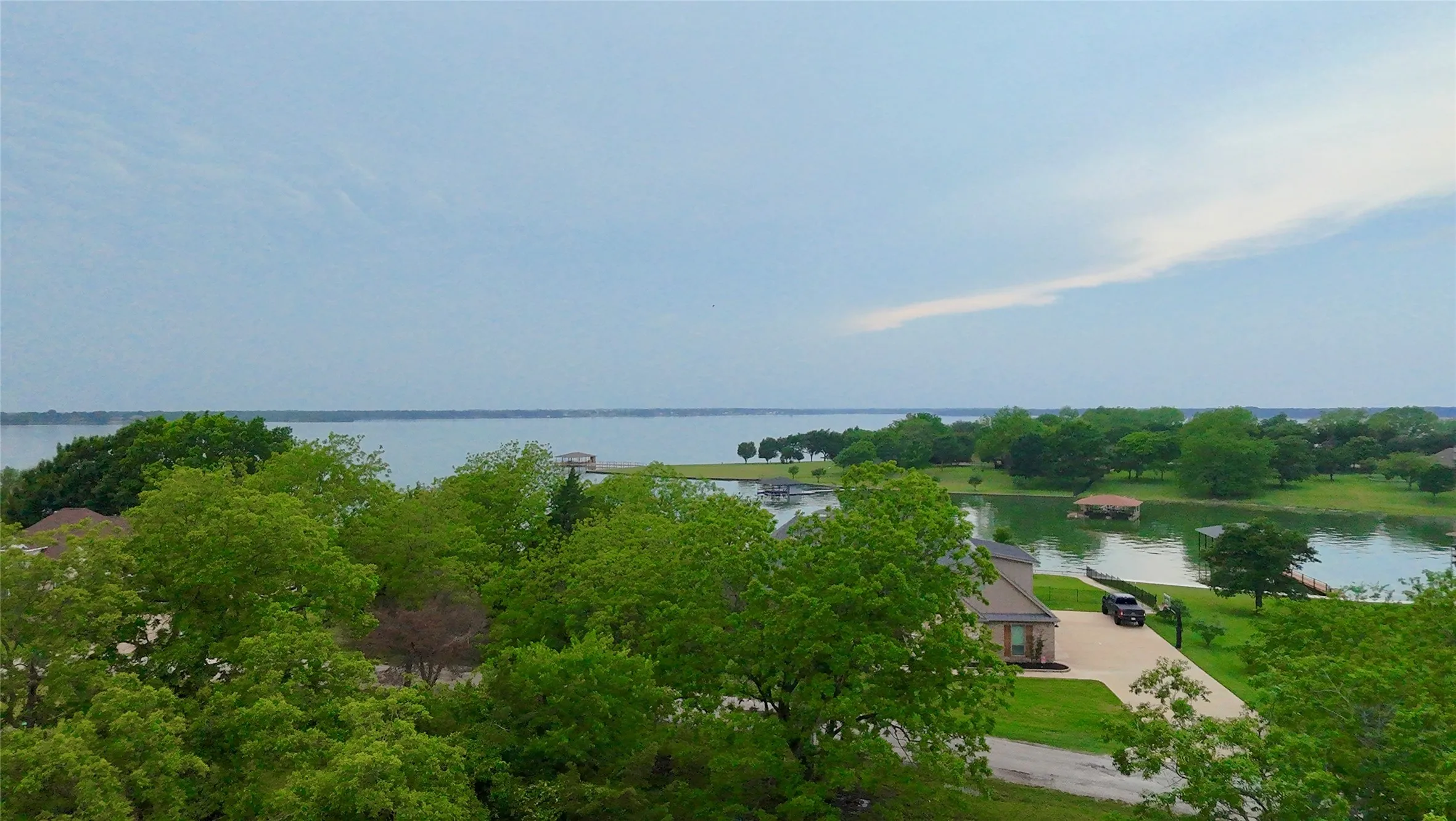 Aerial view with a water view