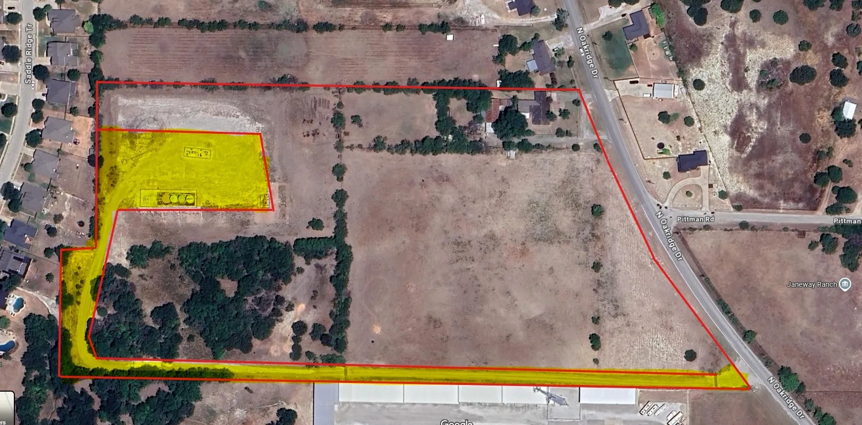Outline in red is property
Yellow high lite is gas well easement