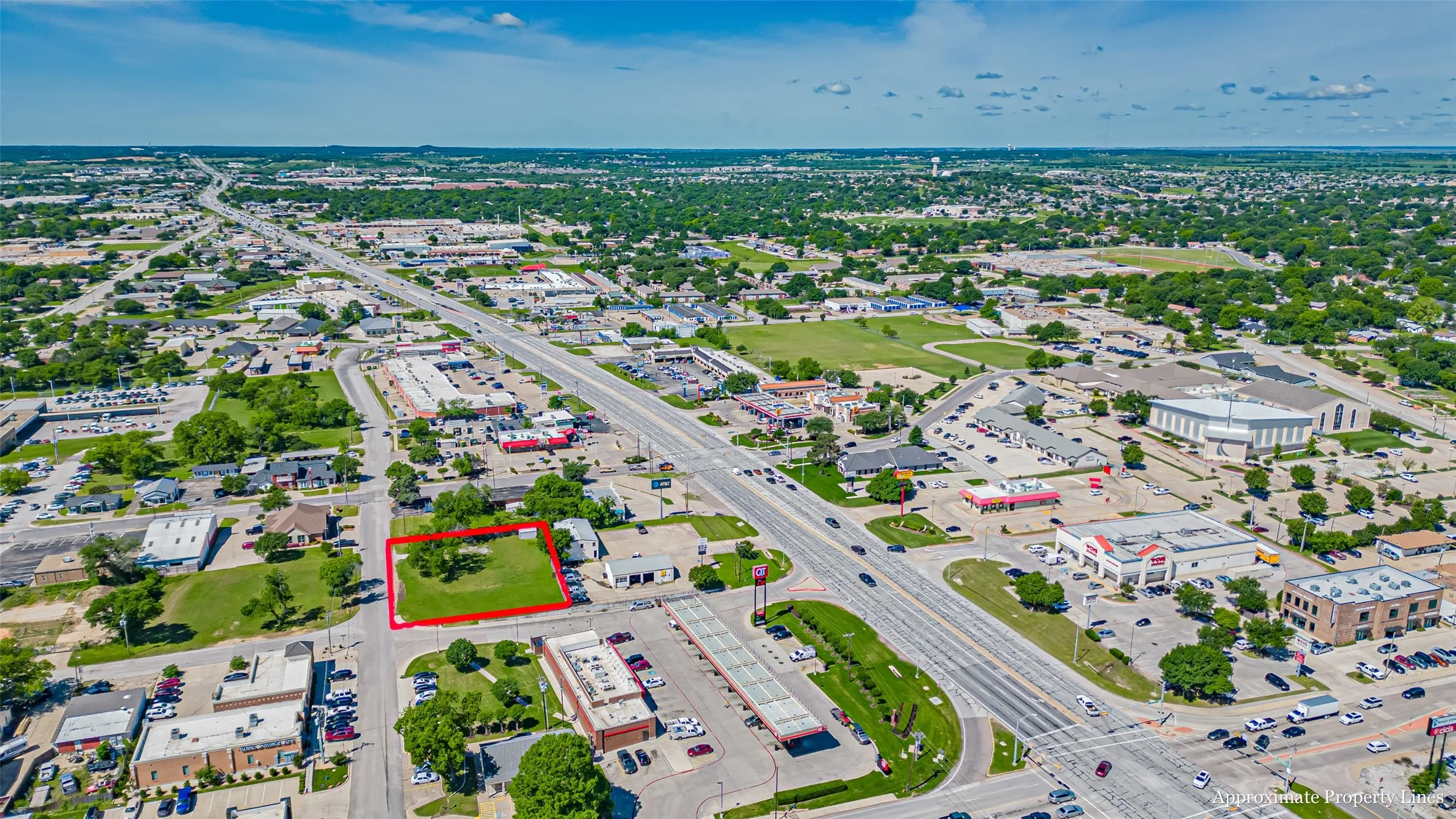 Aerial overview of property's location with property boundaries highlighted