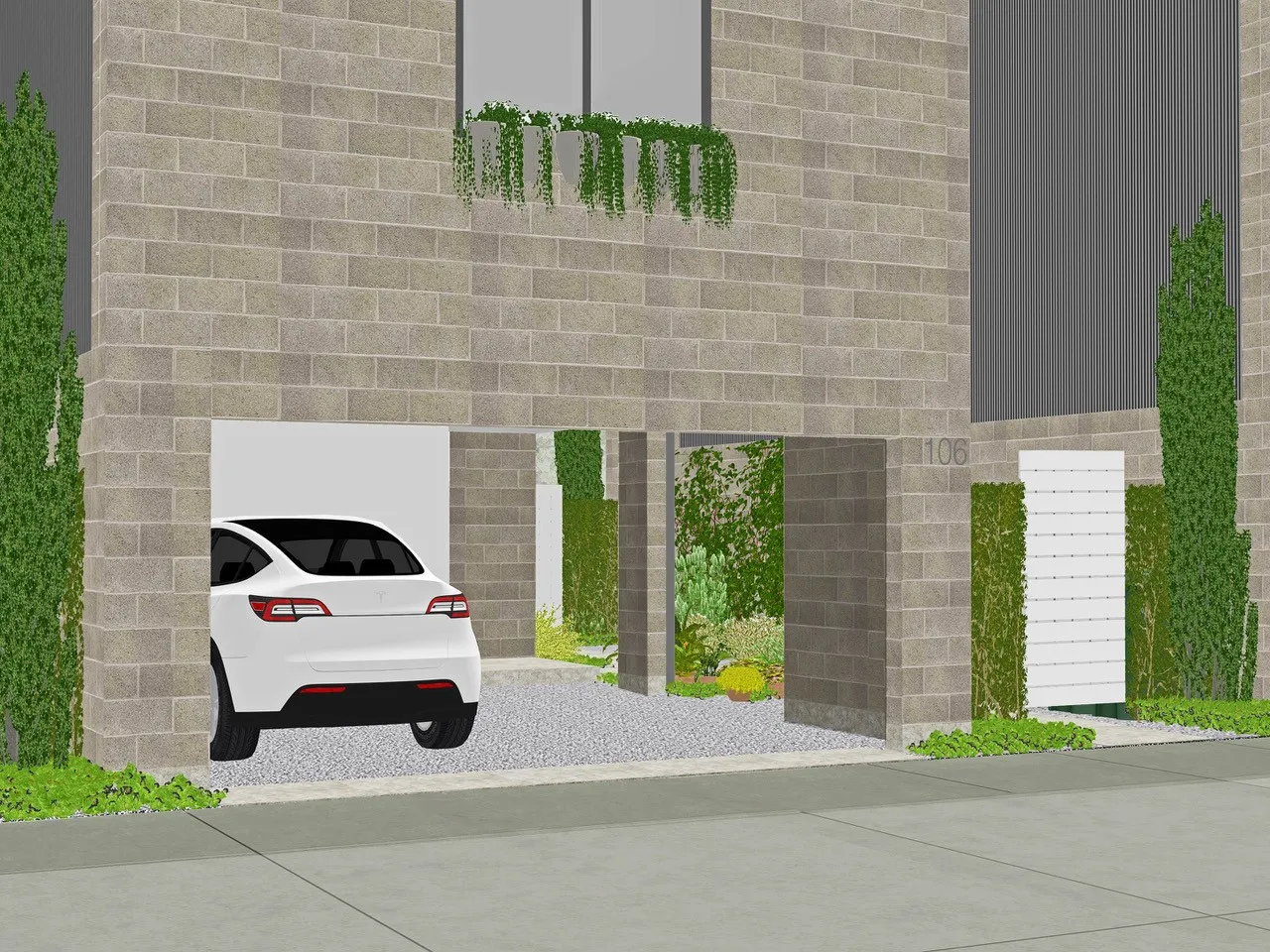 The concept home features an attached private garage.