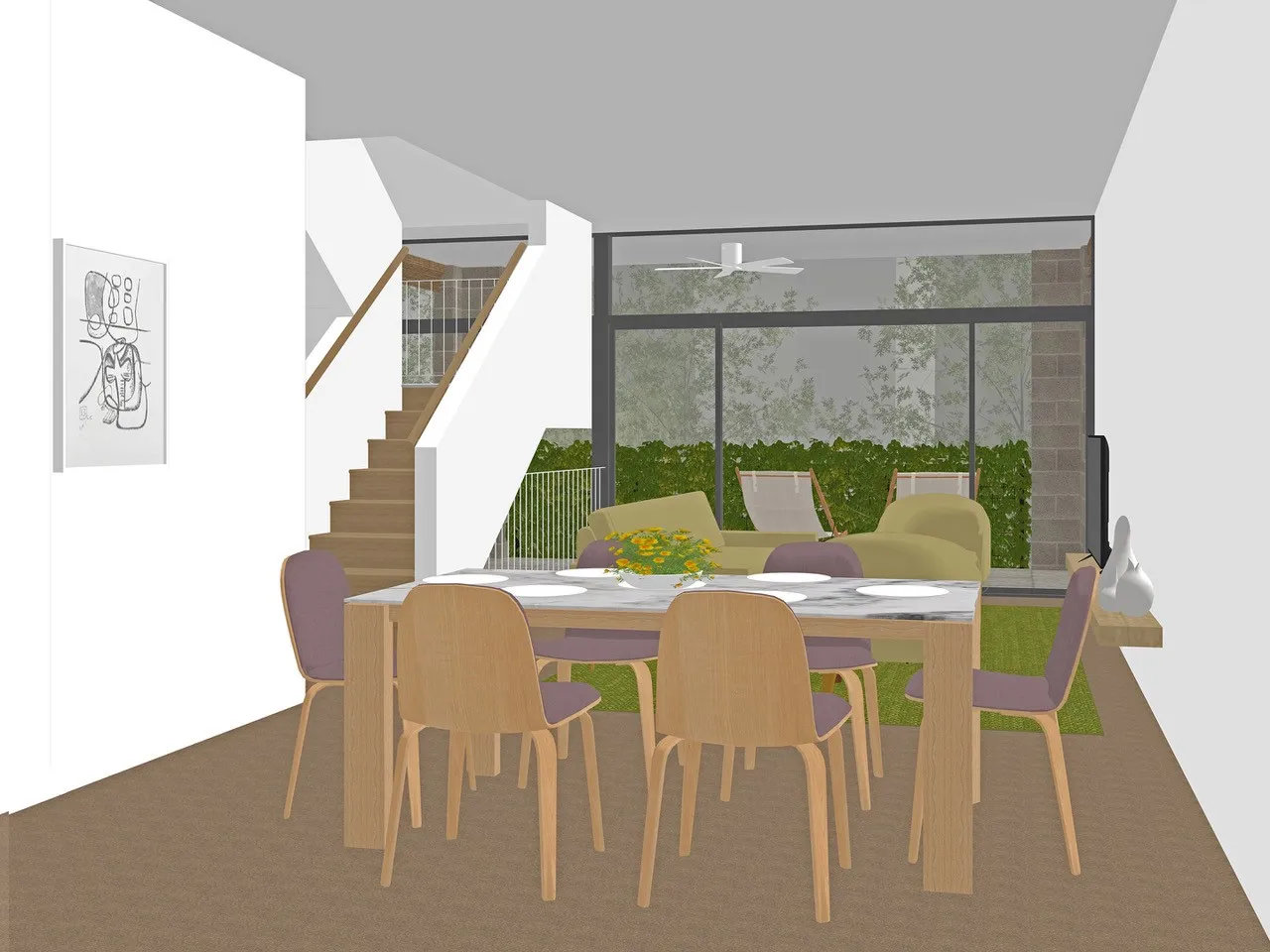 Architectural rendering of the dining room.