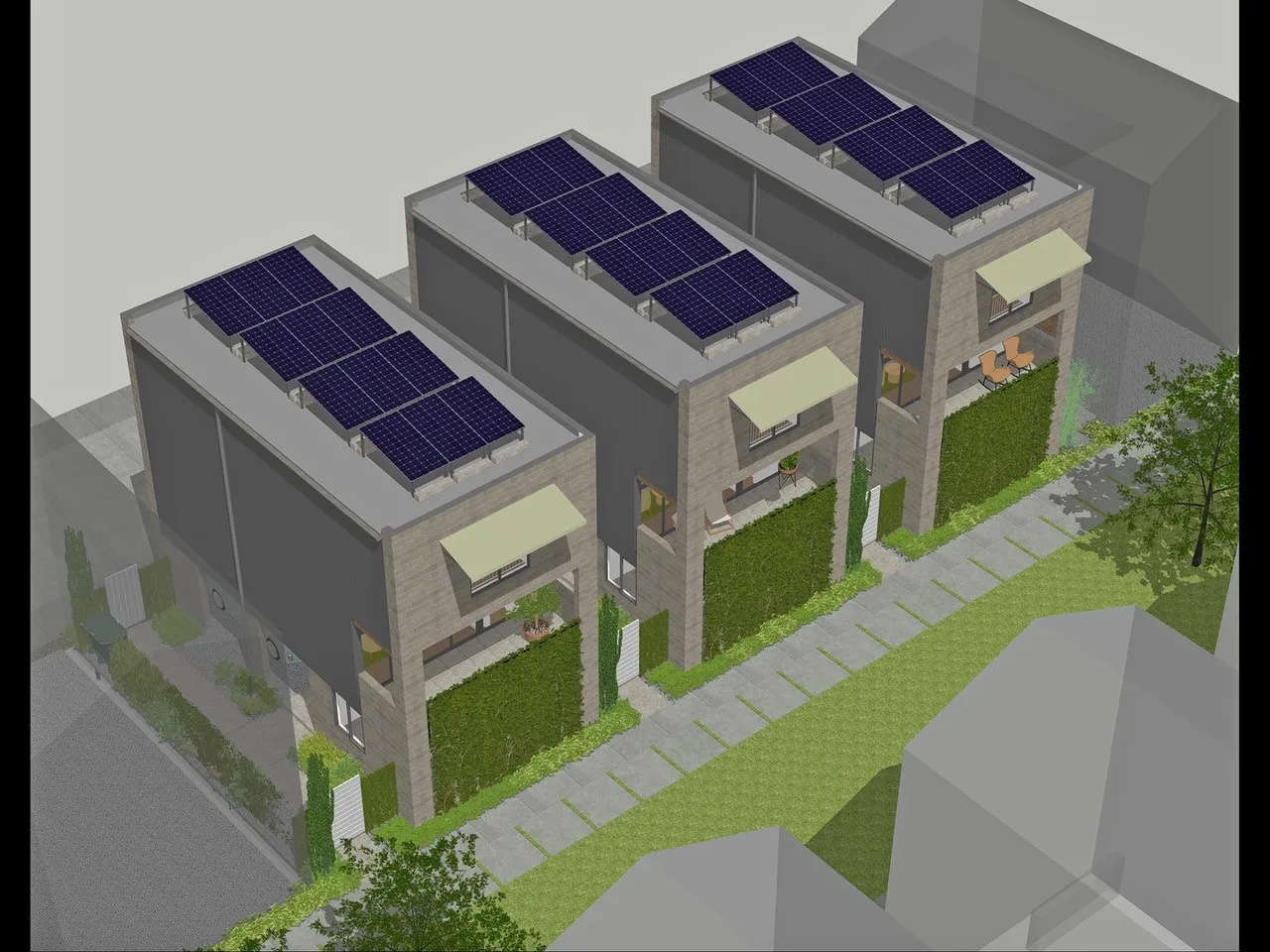 Rendering represents a concept home that has been designed for the lot.