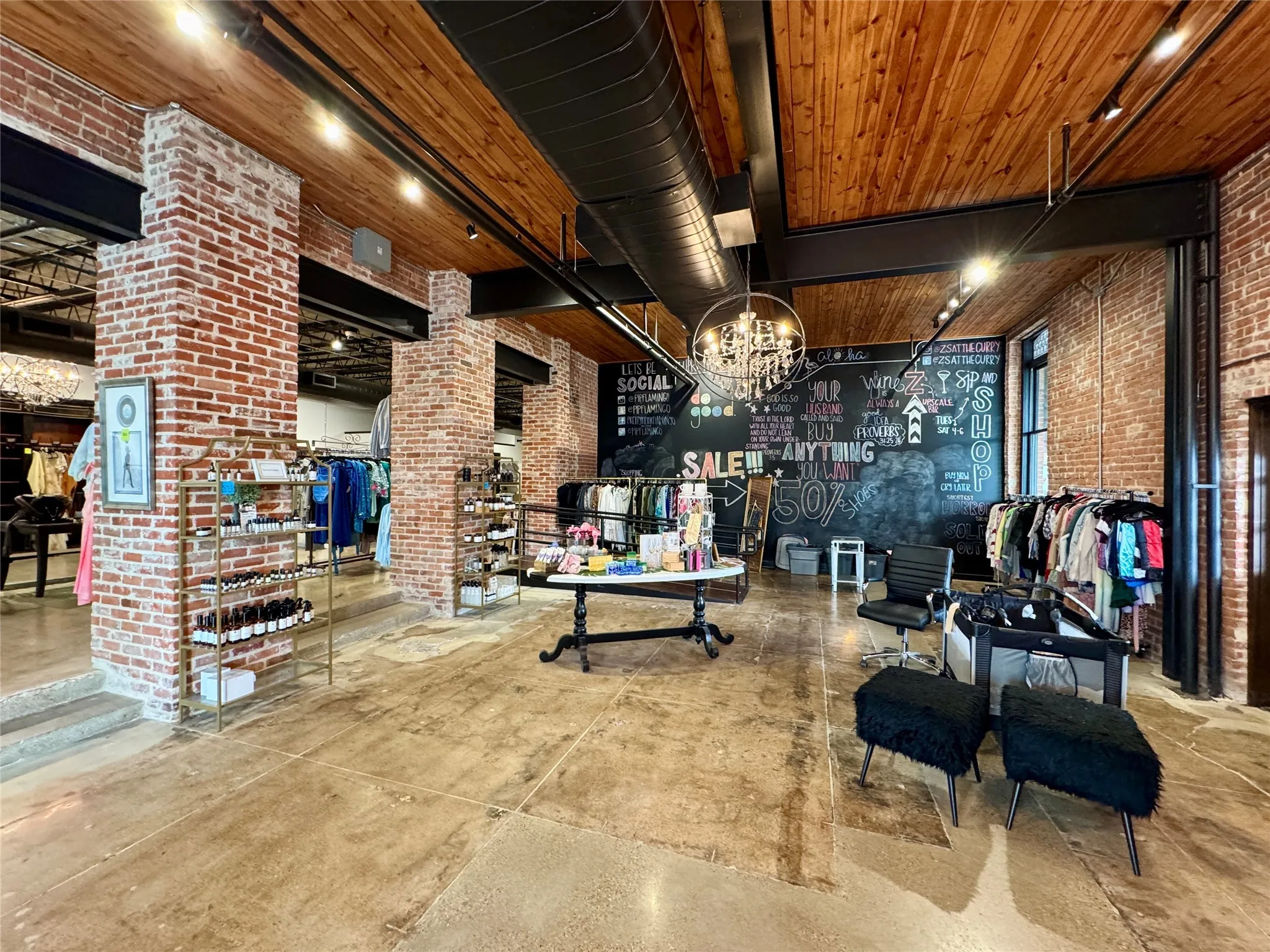 Lobby with brick wall
