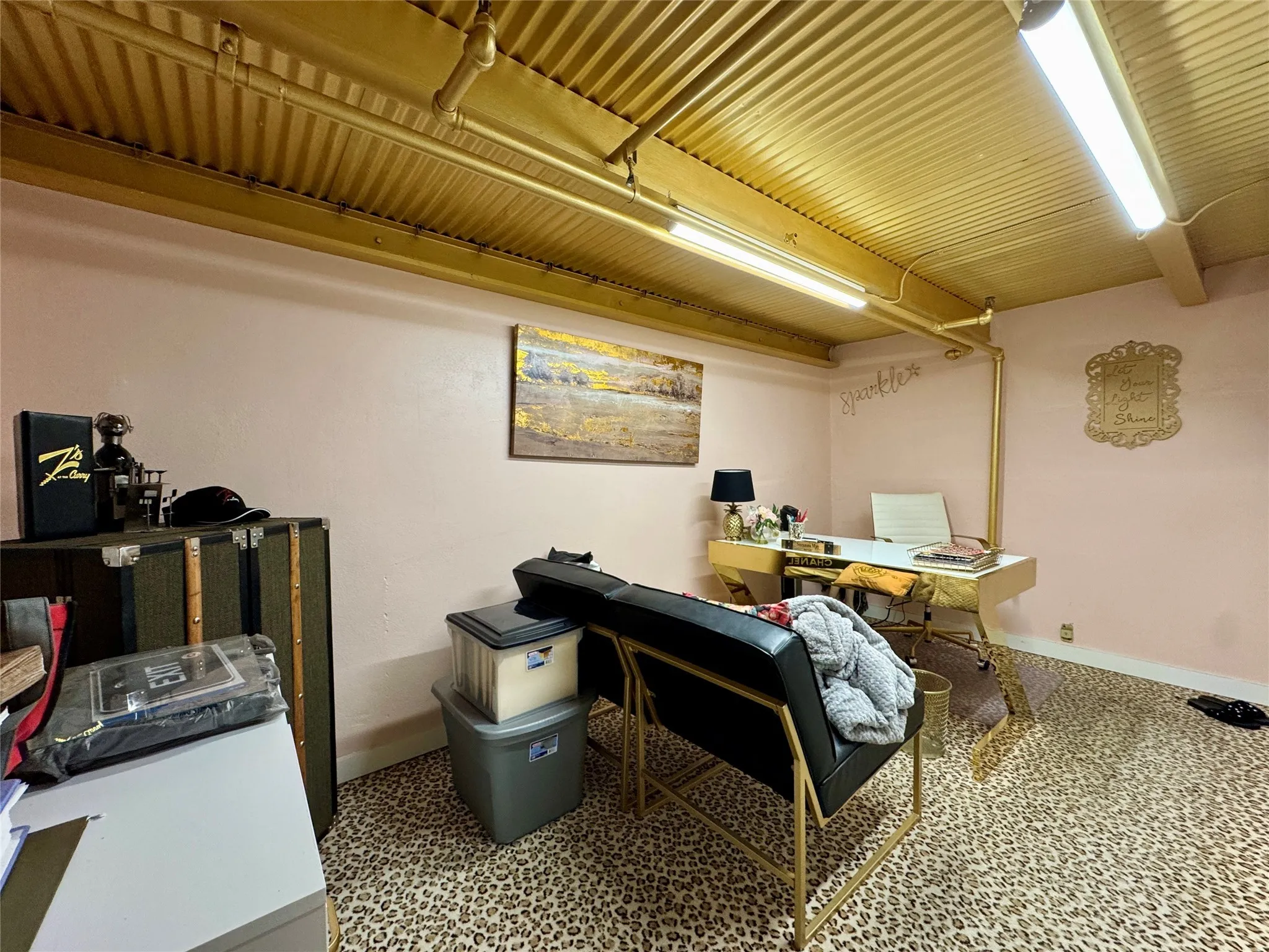 Office featuring baseboards and carpet