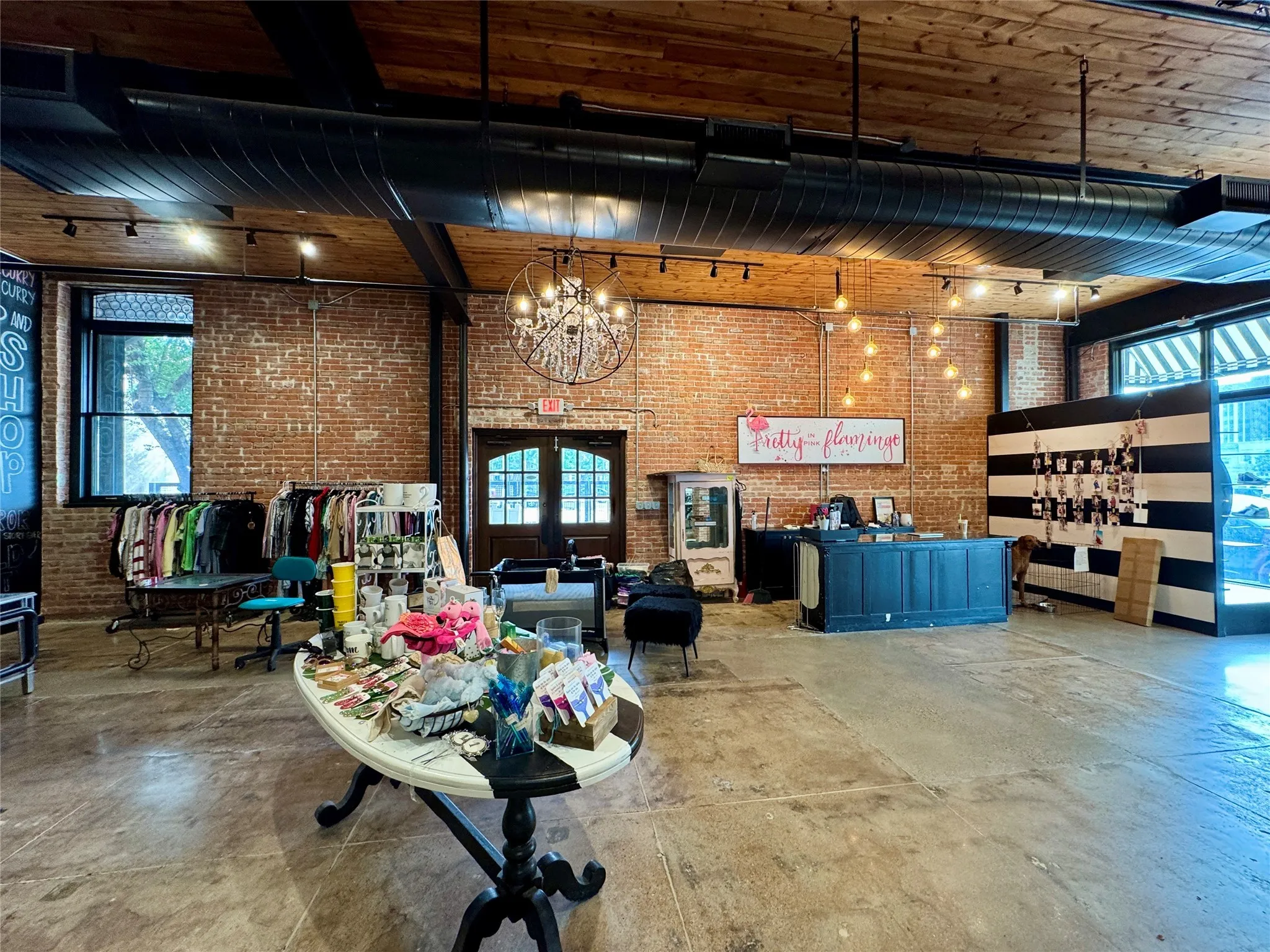 Building lobby with brick wall