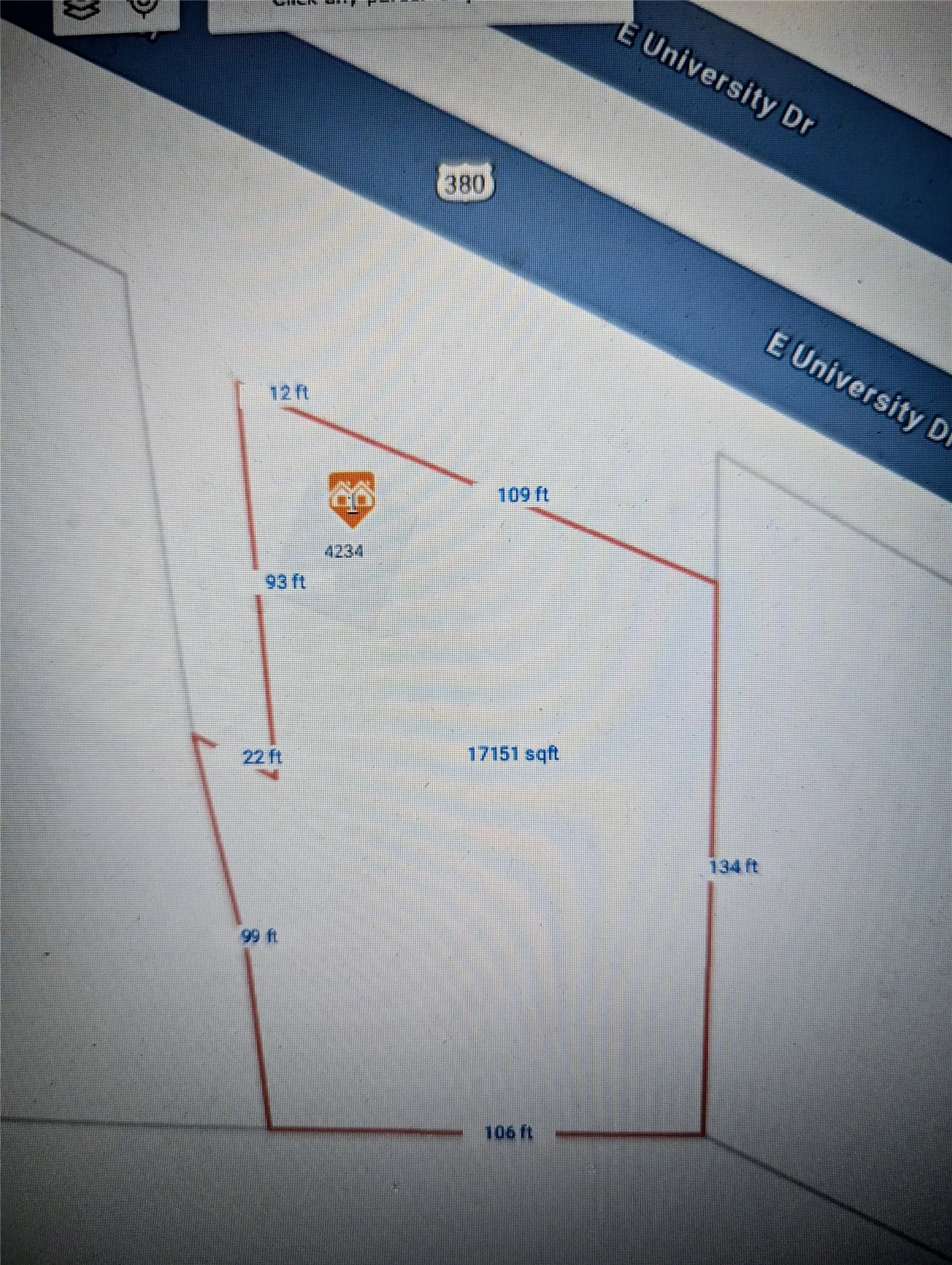 Plat map from NTREIS Matrix showing road frontage
