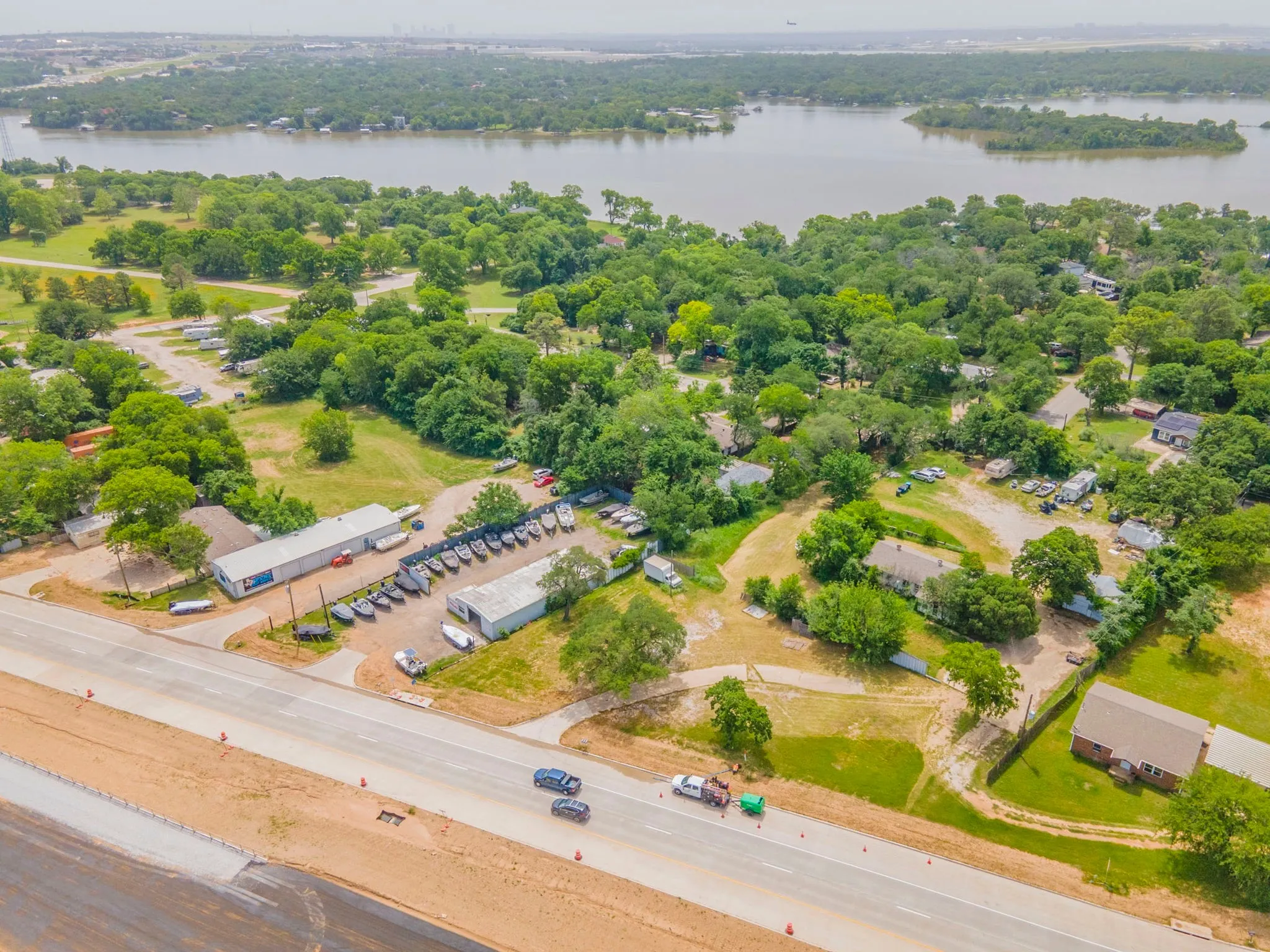 Drone / aerial view of a large body of water