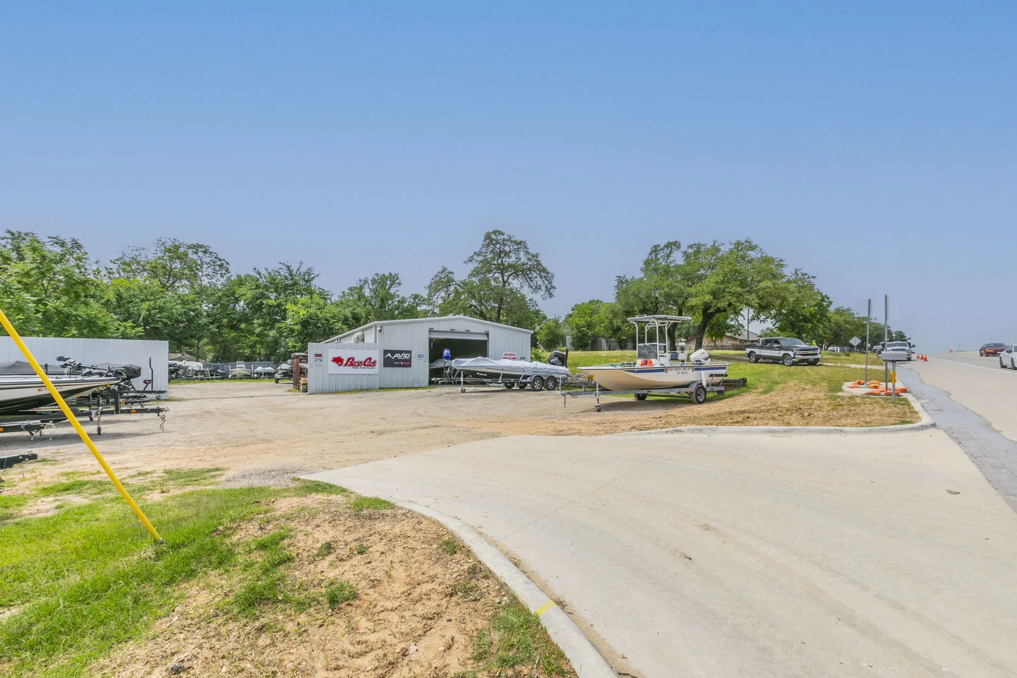 View of road with a pole building
