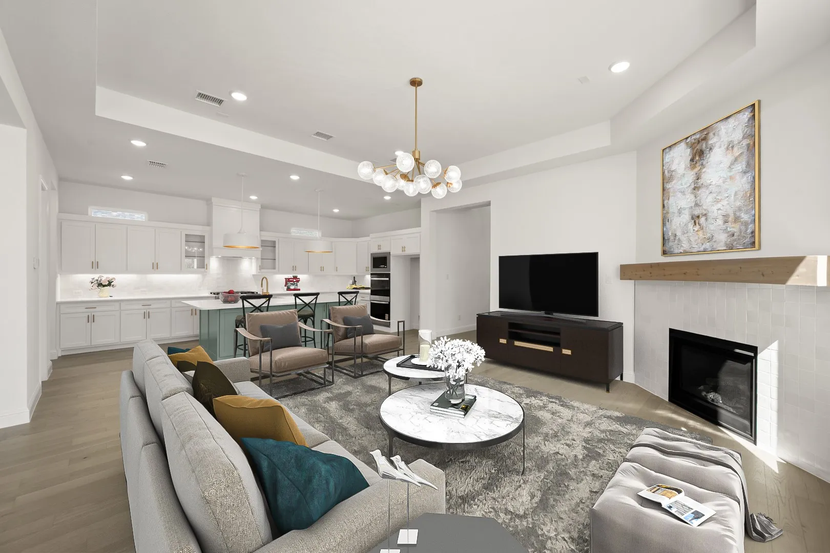 14465 Overlook Park_Family Room & Kitchen Virtually Staged