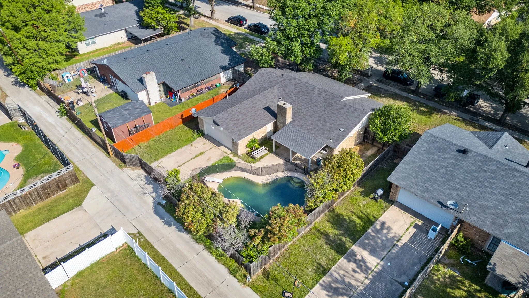 Aerial view of a pool