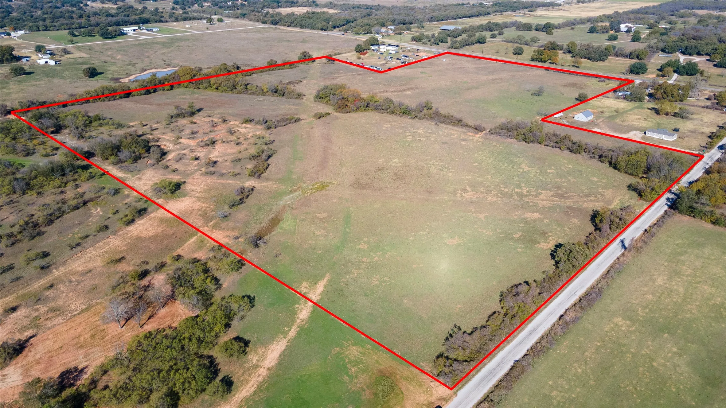 Overview of rural landscape with property boundaries highlighted