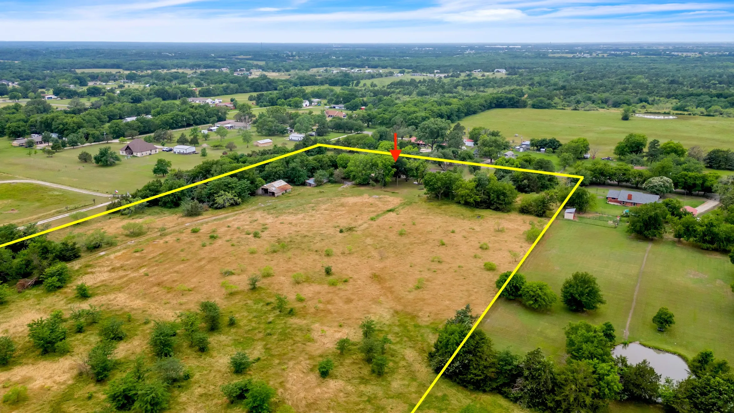Overview of rural landscape with property boundaries highlighted