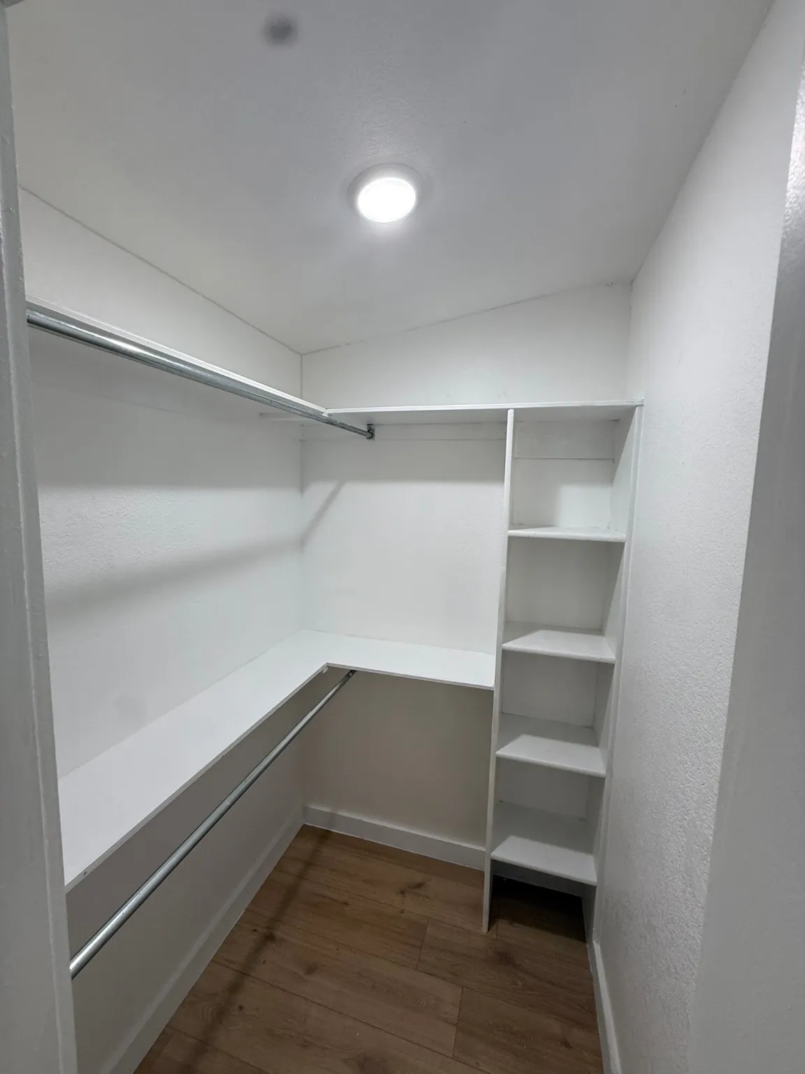 Walk in closet featuring dark wood finished floors
