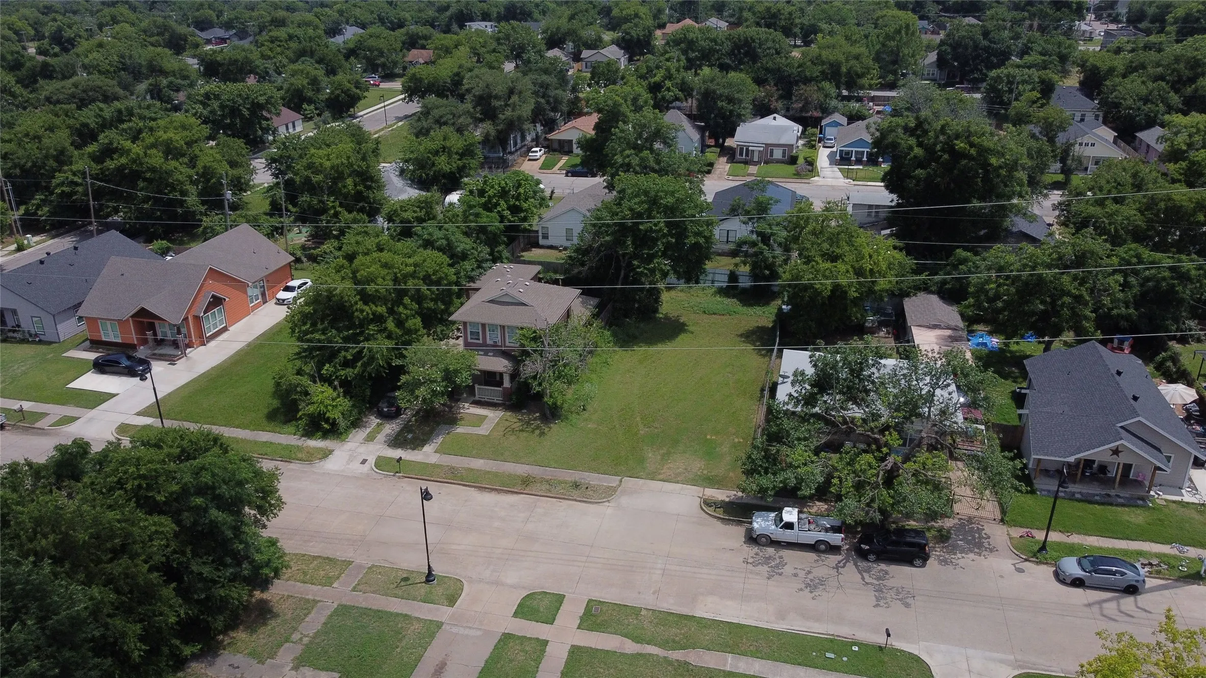 Aerial perspective of suburban area