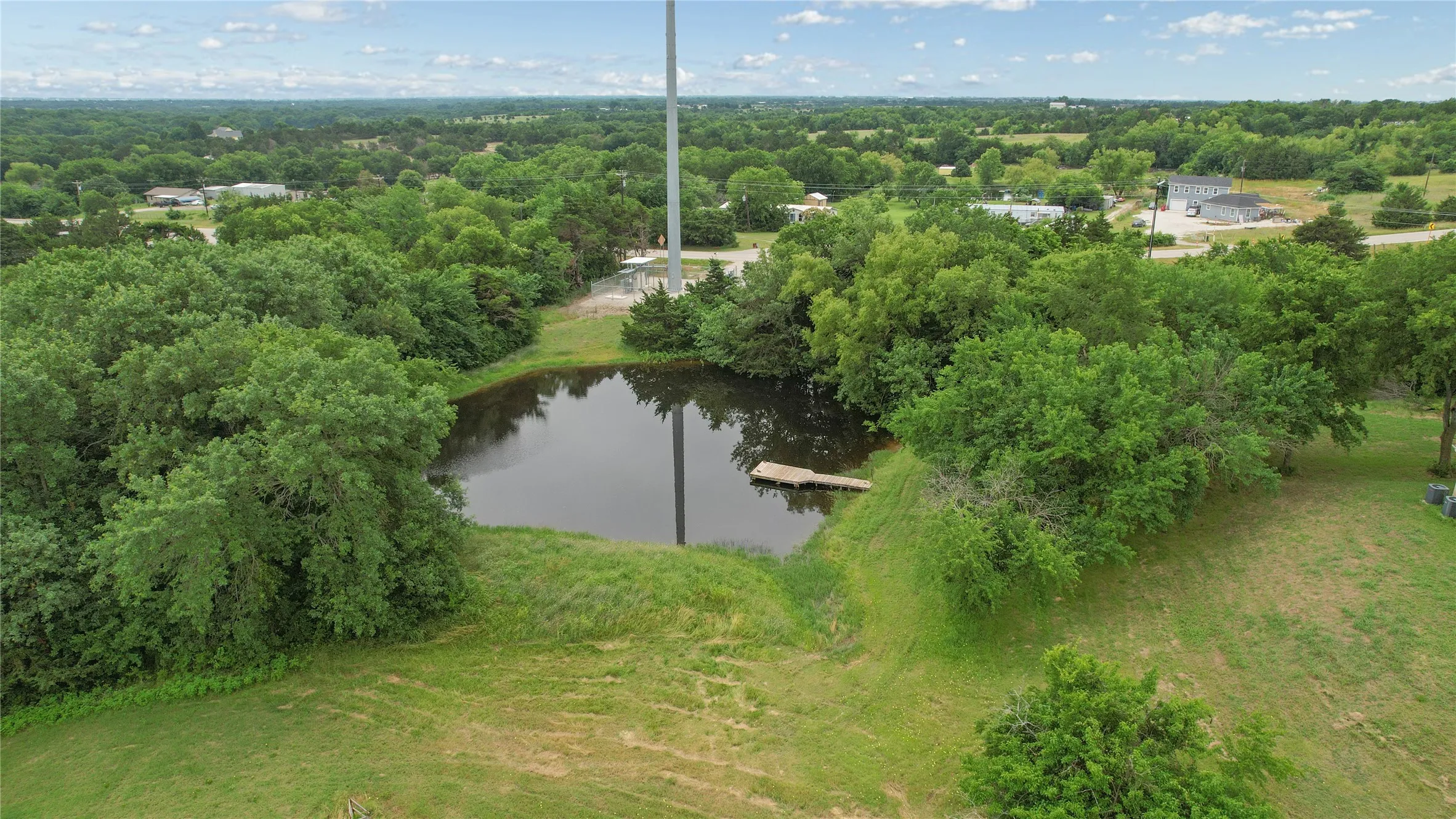 Aerial view of a nearby body of water