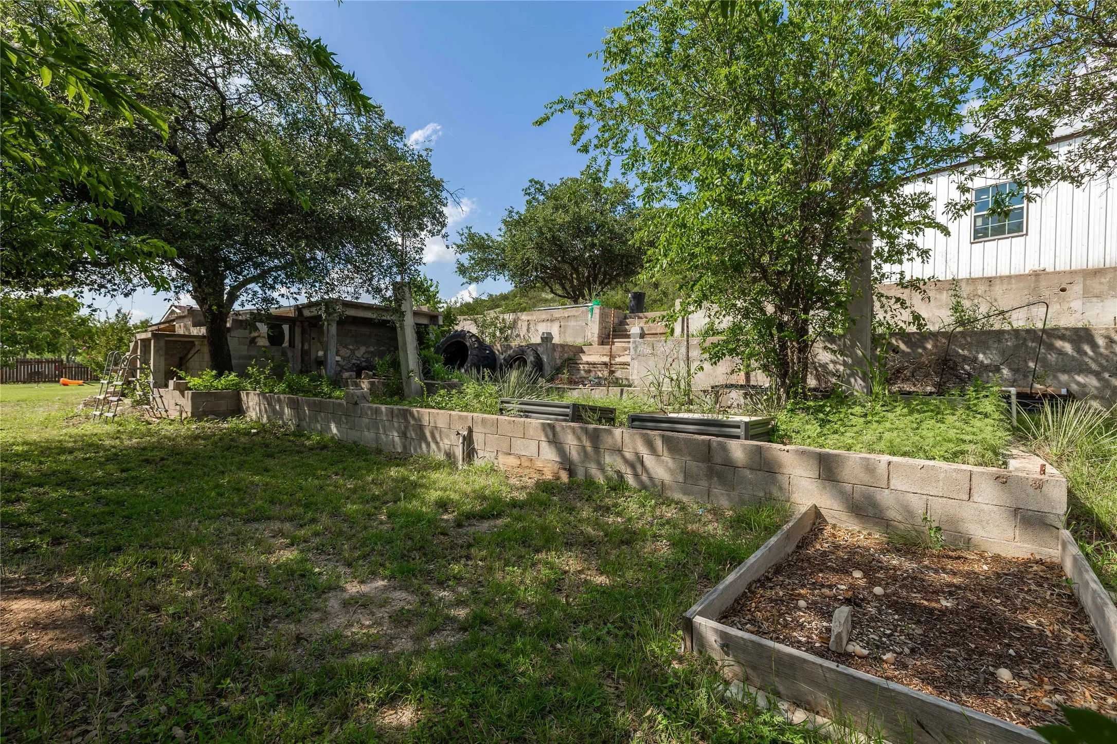 Raised garden beds on terraces