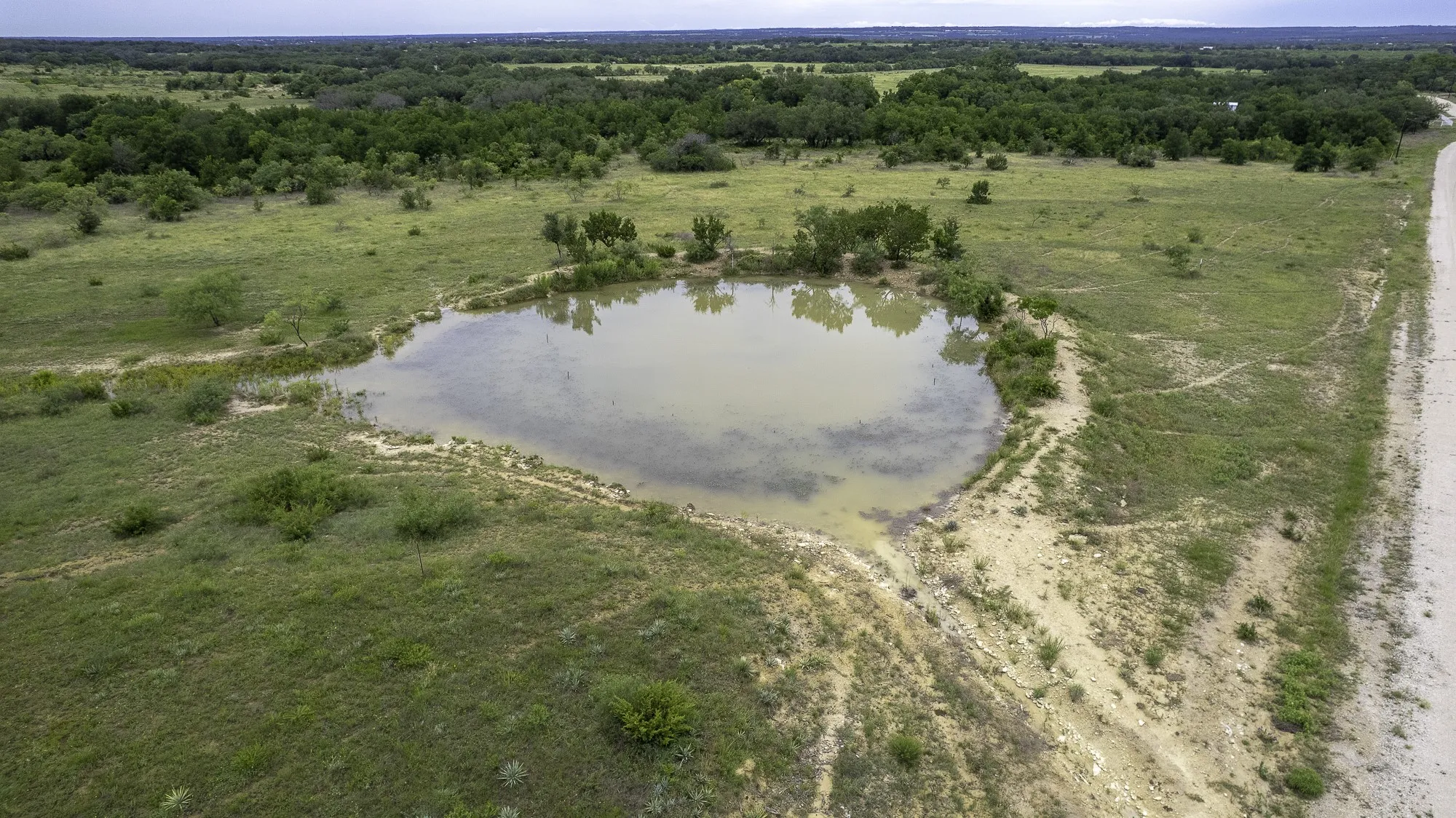 Aerial view of a nearby body of water